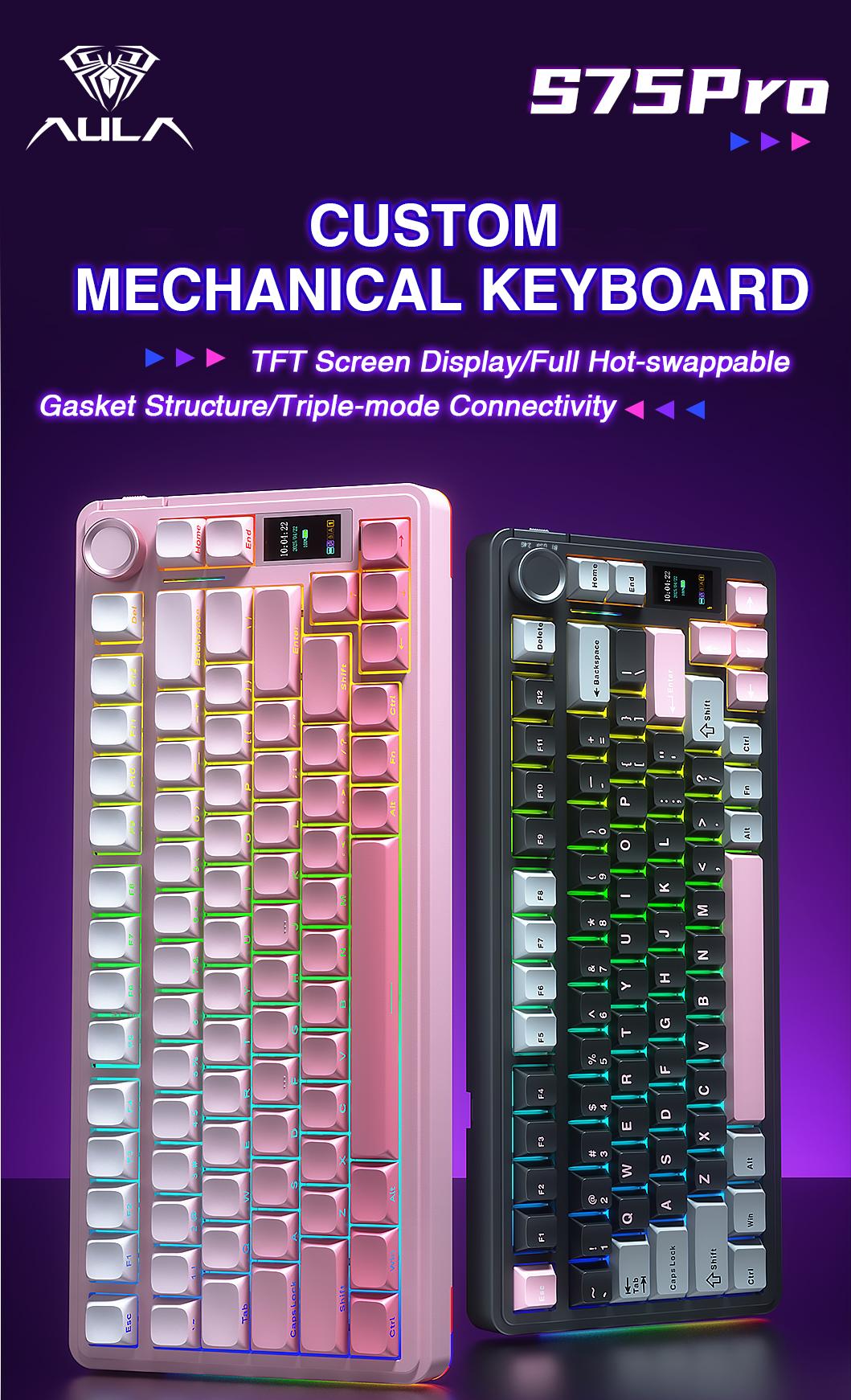 [New]AULA S75 Pro Wireless Mechanical Gaming Keyboard with Screen Knob ...