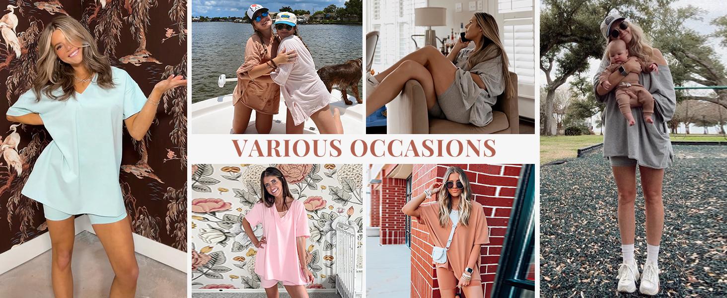 SCUSTY Women's Two Piece set Oversized V Neck T Shirt Biker Short Summer Outfits Hot Shot Reversible Sets SCUSTY Women's Two Piece set Oversized V Neck T Shirt Biker Short Summer Outfits Hot Shot Reversible Sets