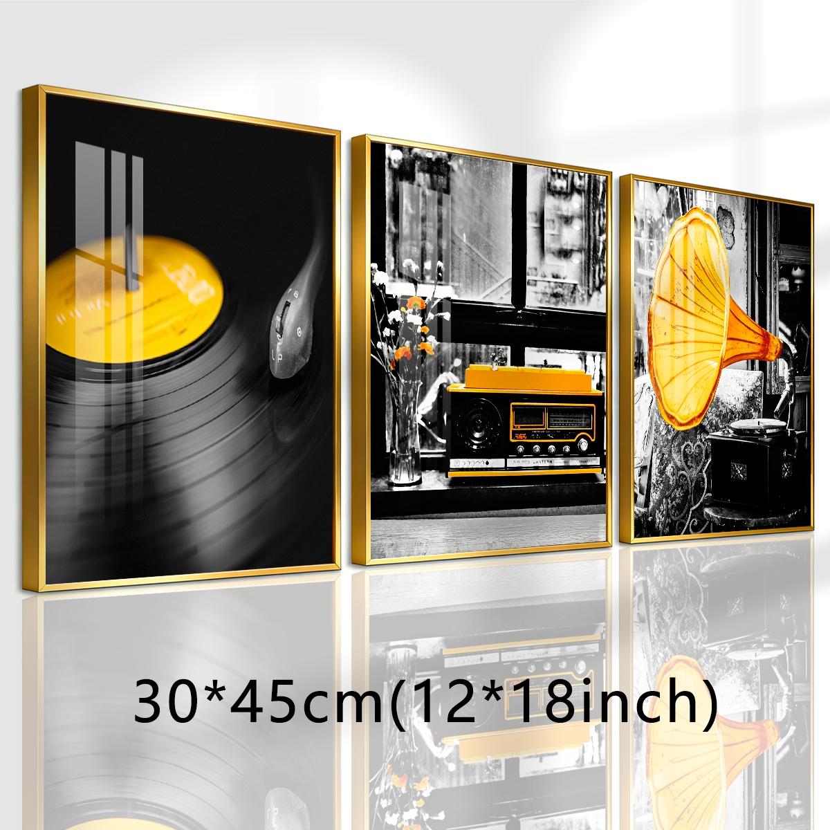 3 Counts Aluminum Alloy Framed Painting, Retro Vinyl Record Radio And Gramophone Pictures, Home Decoration For Living Room, Bedroom, Office, Restaurant, Hallway Wall Decor, Odorless Print Artwork, Luxury Perfect Gift For Friends And Family