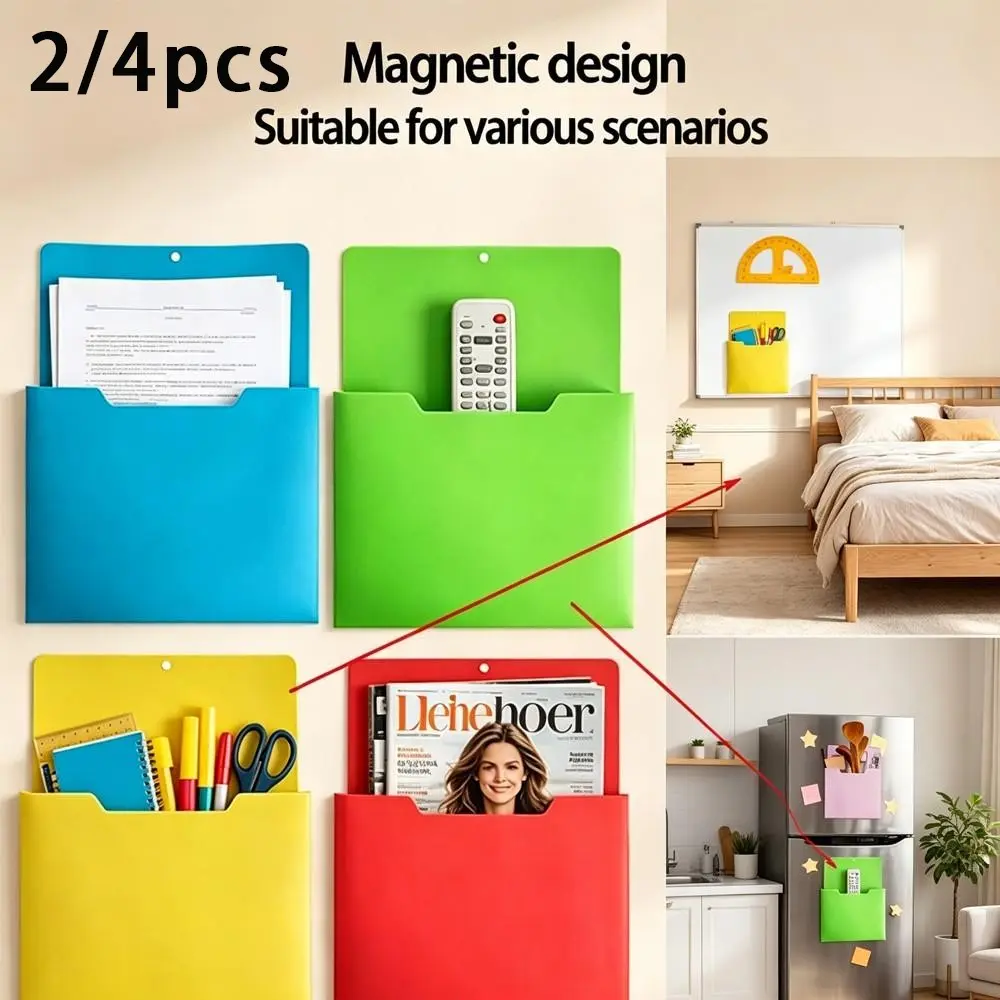 4-Pack A4 Magnetic Classroom Wall-Mounted Fridge File Folder, Deep Slot Design, Multi-Functional Storage for Refrigerator, Blackboard, Walls