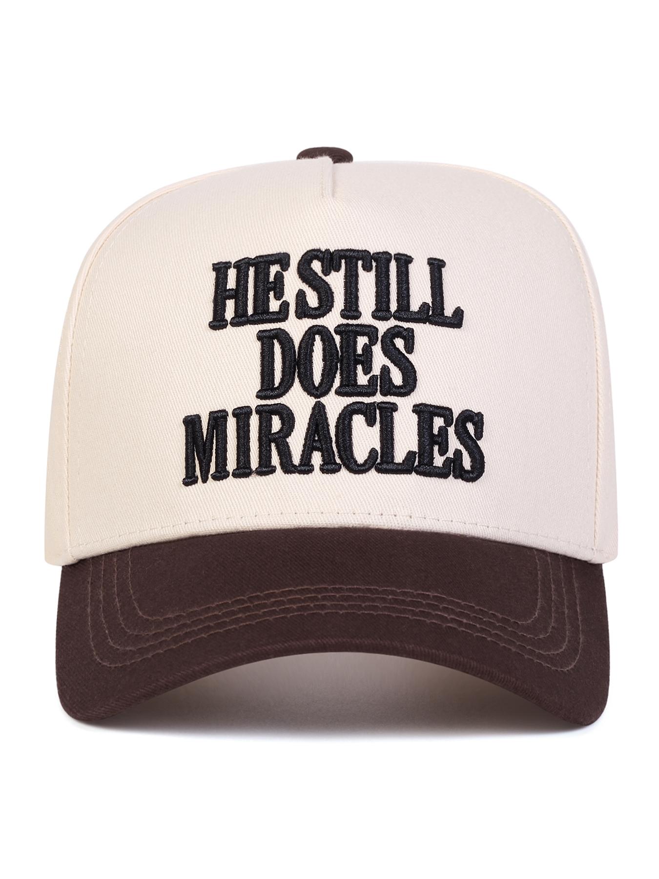 Unisex Miracles Embroidered Baseball Cap, Snapback Hat, Adjustable Outdoor Sun Protection Hat, Casual Fitted Design for Spring & Fall Travel