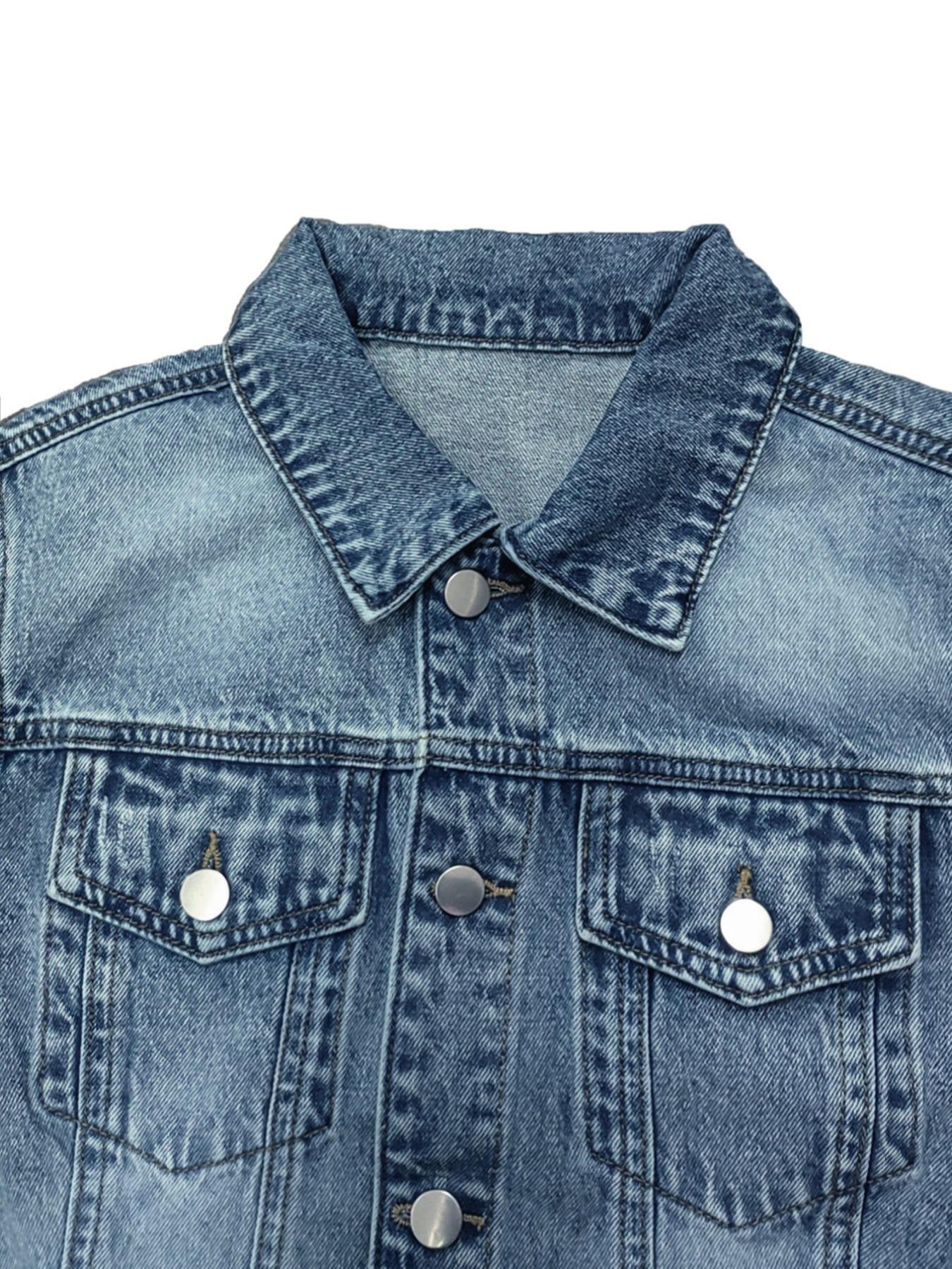 【Plus Size】 Solid Ripped Button Front Collared Denim Jacket, Casual Long Sleeve Pocket Outerwear for Summer, Women's Clothes for Daily Wear
