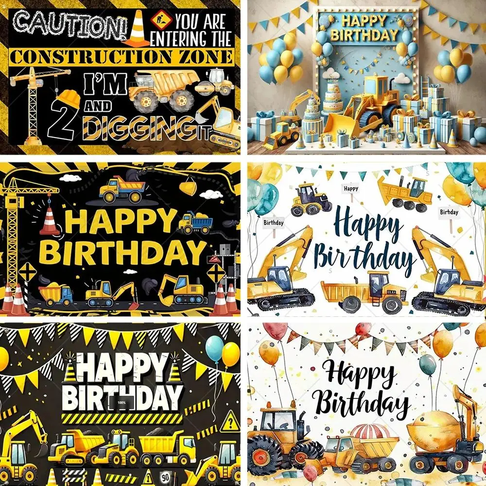 Excavator Truck Theme Children Birthday Party Decoration Backdrop Photography Prop Supplies Construction Background Kid Gifts