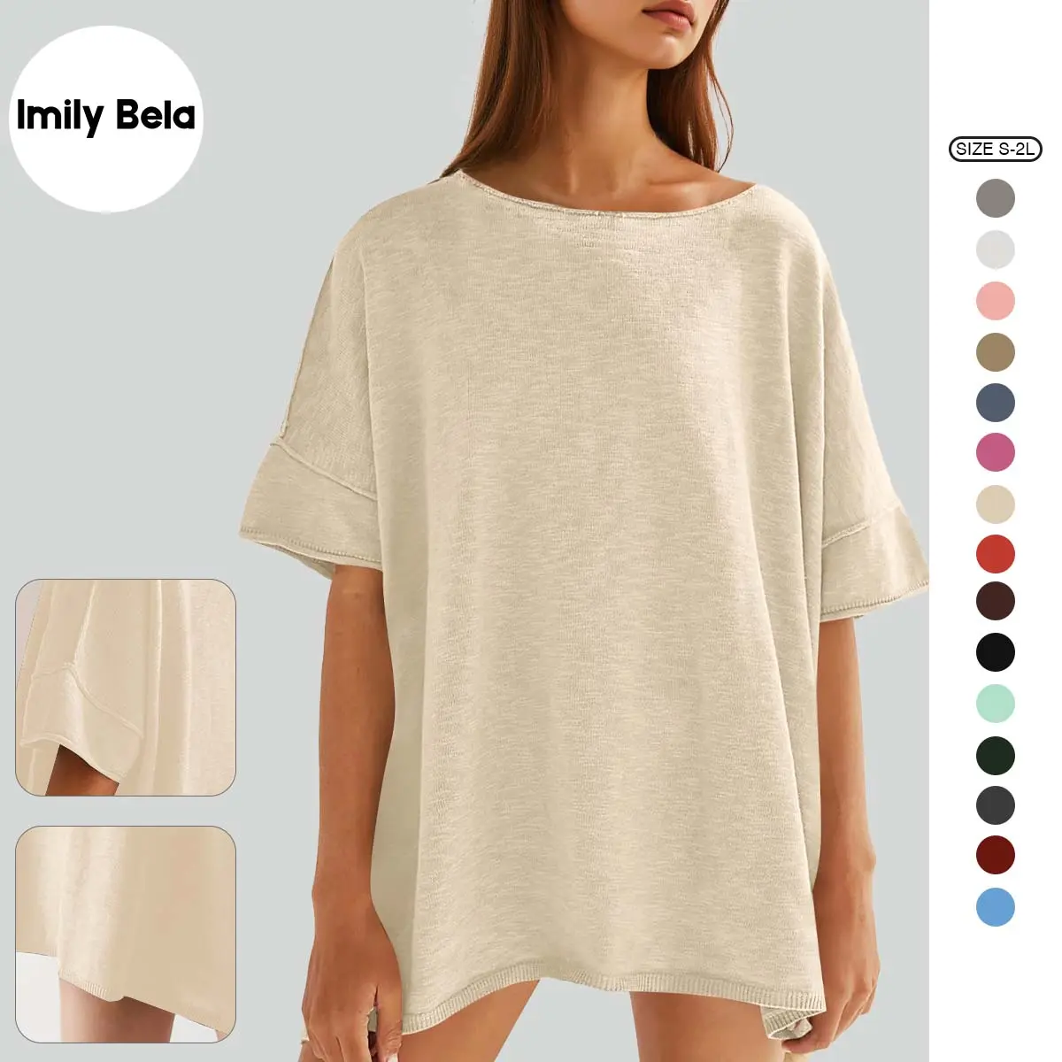 Imily Bela Women's Oversized T Shirts Casual Summer Crew Neck Loose Dropped Short Sleeve Side Slit Hem Blouse Tunic Tops Imily Bela Women's Oversized T Shirts Casual Summer Crew Neck Loose Dropped Short Sleeve Side Slit Hem Blouse Tunic Tops
