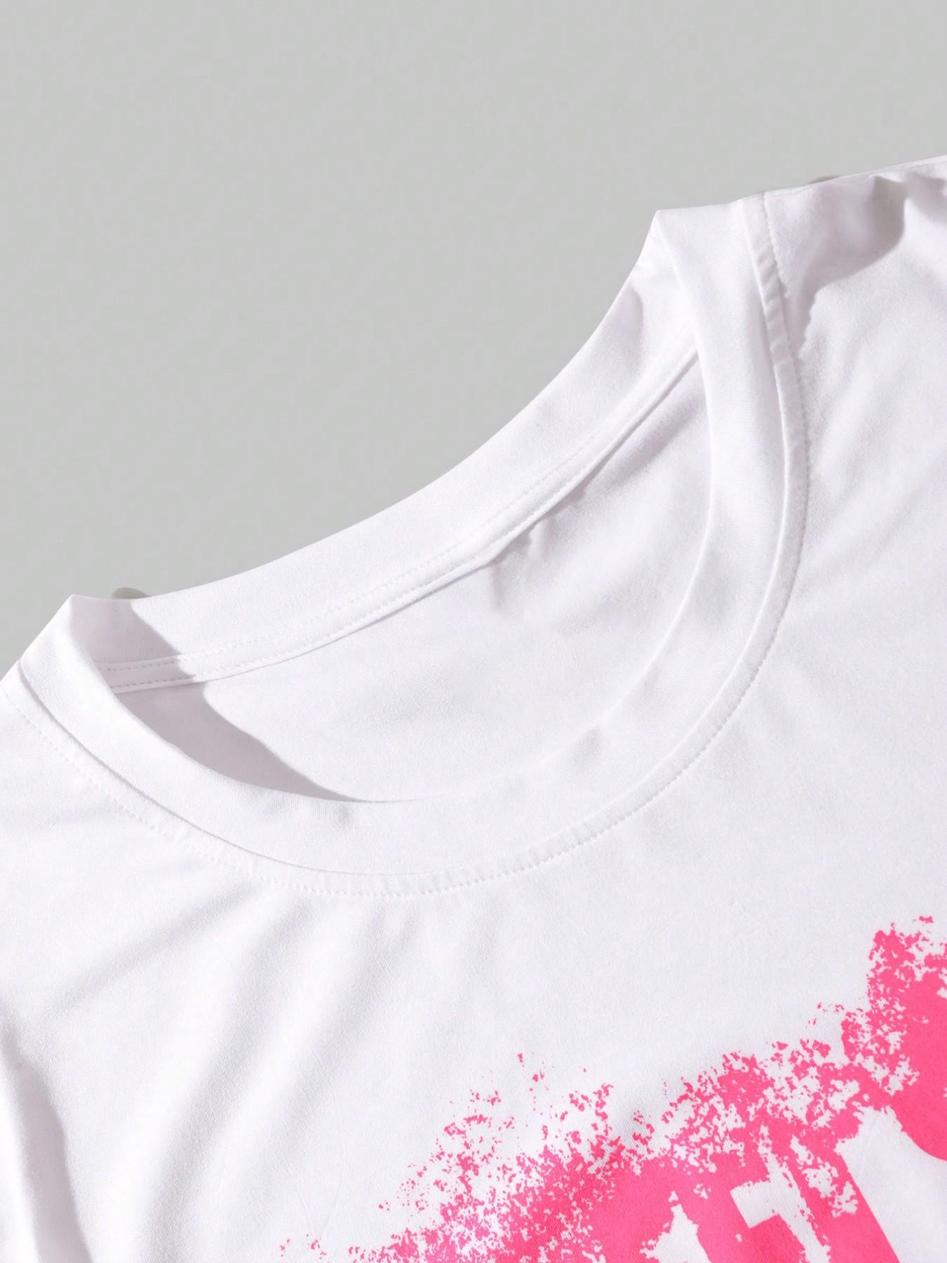 Y2K Pink Star Graffiti Print T-Shirt Y2K