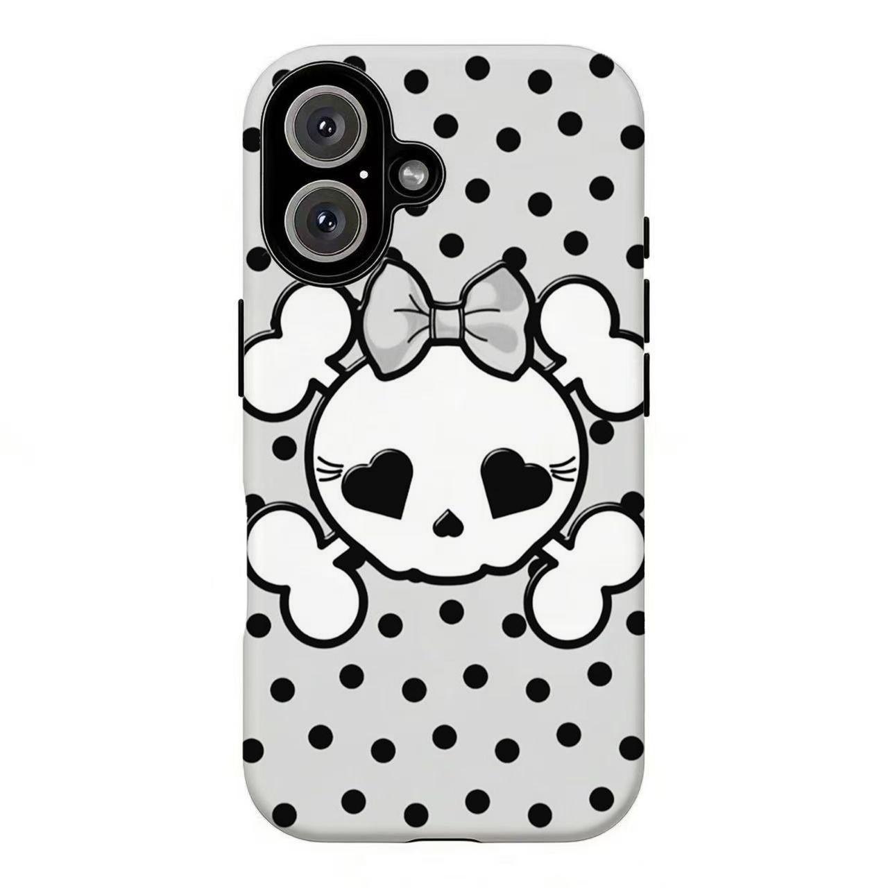 FL-Y2K Emo Kawaii Skull Bow Phone Case,Cute Crossbone Polka Dot Striped Protective Cover, Pink Blue Black Star Stripe Shockproof Cover For iPhone 11 12 13 14 15 16 17 Air Pro Max for Samsung S26 S25 S24 S23 S22 S21 Case,Gift for her/him