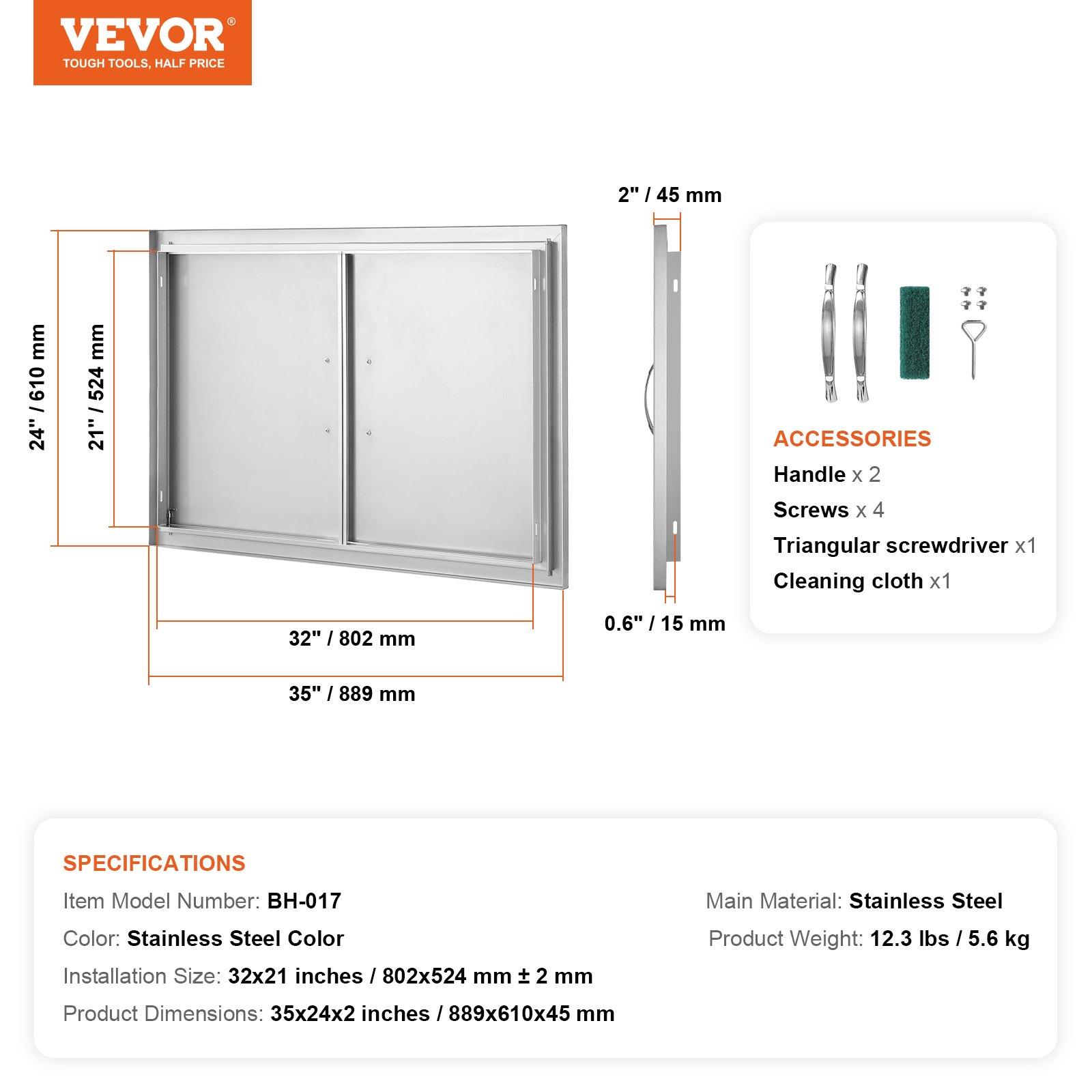 【Summerfinds】VEVOR Stainless Steel Double Vertical Wall BBQ Access Door, 35Wx24H in Flush Mount Door with Handles, for BBQ Island, Grilling Station