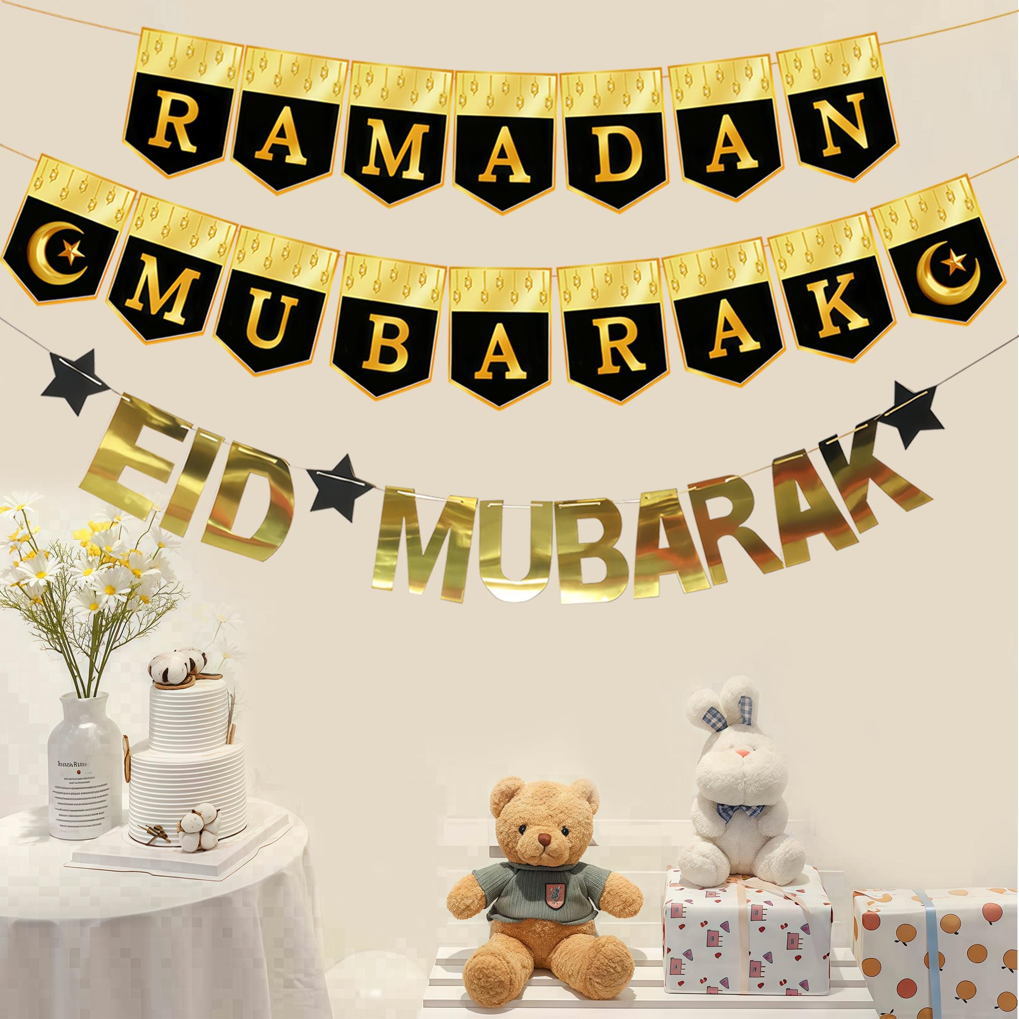 2sets Eid Mubarak Paper Banner Garland 2026 Ramadan Moon Star Hanging flag Home Ornaments Party Decoration Party Decorations Banners