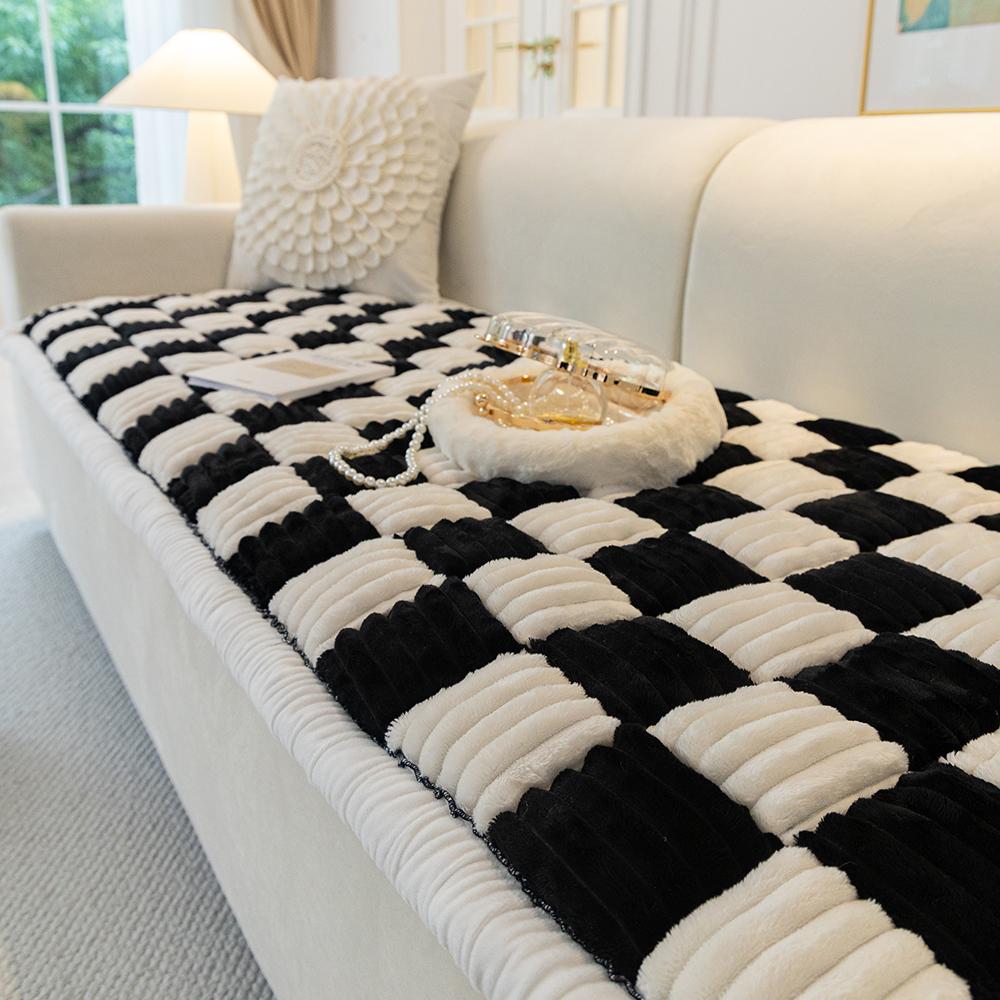 Plaid Pattern Sofa Cover, 1 Count Non-slip Sofa Seat Cover, Thickened Wear-resistant Sofa Cover, Dust-proof Couch Protector for Home Living Room, Reusable Sofa Cover