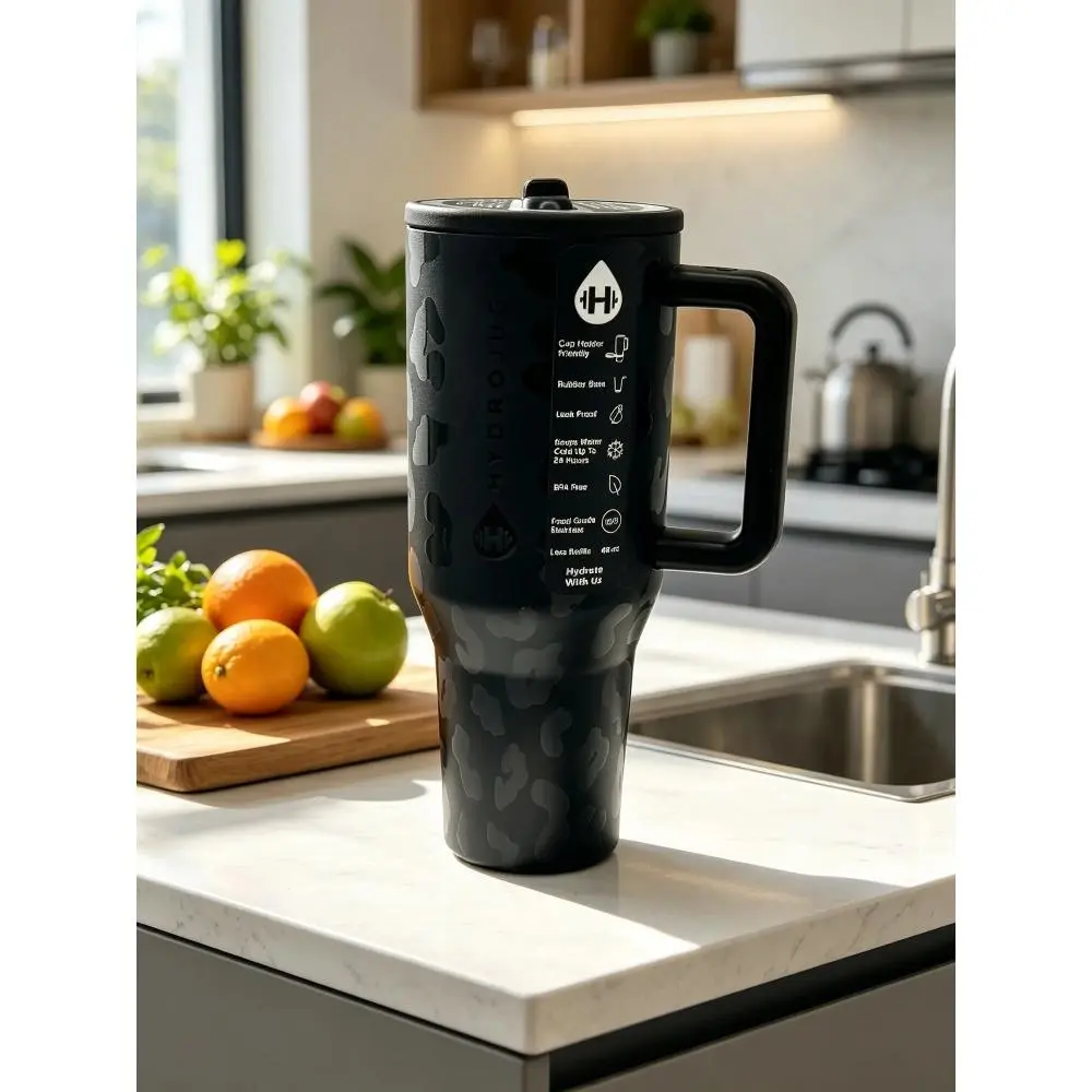 HydroJug 40oz (1,000-2,000 ml) Checkered Insulated Stainless Steel Water Bottle - Leak-Proof Flip Lid, Handle, Black White Checkerboard Portable Drinkware for Gym, Daily Premium Hydration Vacuum Flask, Water Bottles, Bottles