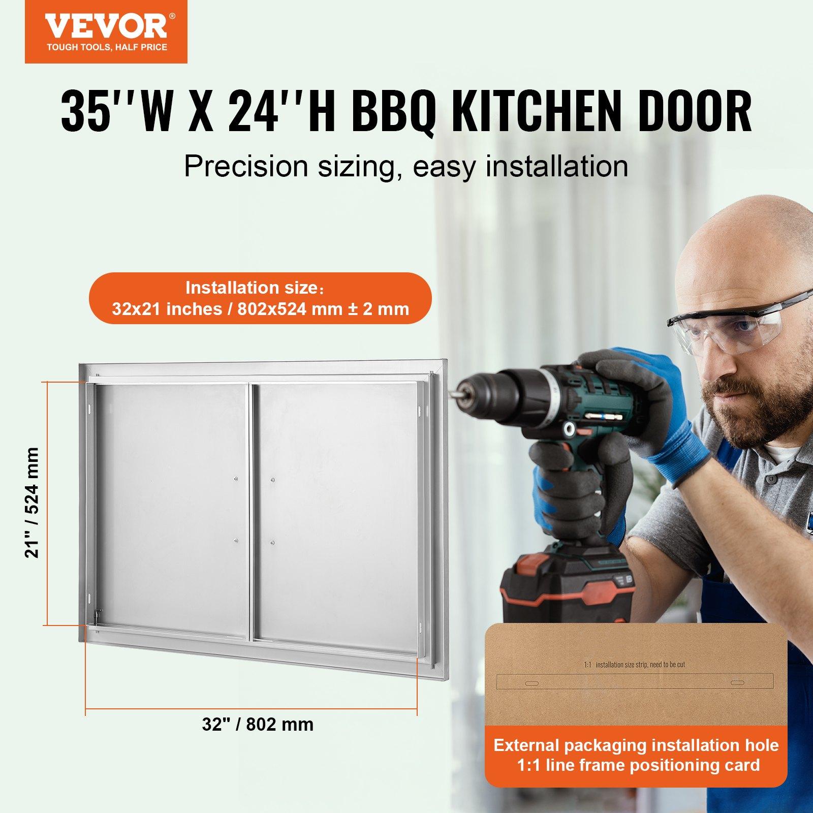 【Summerfinds】VEVOR Stainless Steel Double Vertical Wall BBQ Access Door, 35Wx24H in Flush Mount Door with Handles, for BBQ Island, Grilling Station