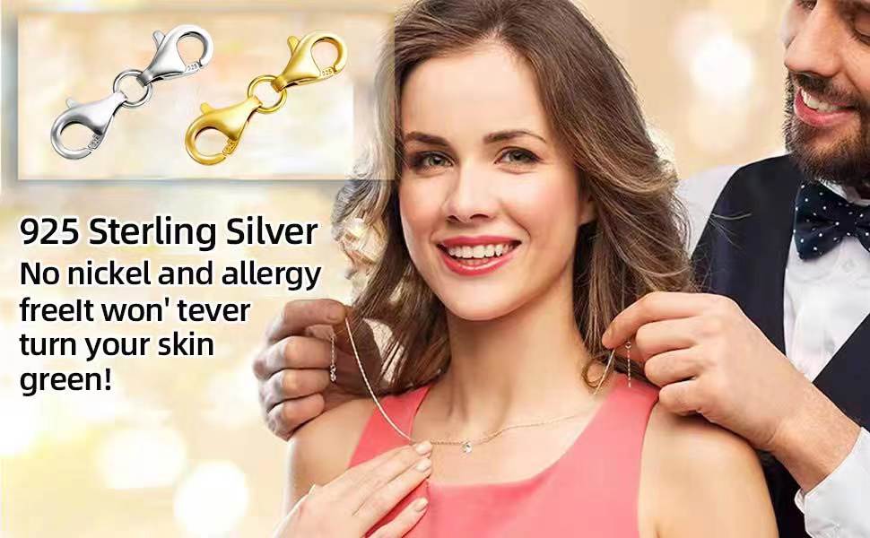 Double Lobster Clasp 925 Sterling Silver Necklace Clasp Classic Double End Design Necklace Clasps ,Necklace Extender Suitable for Jewelry Chain