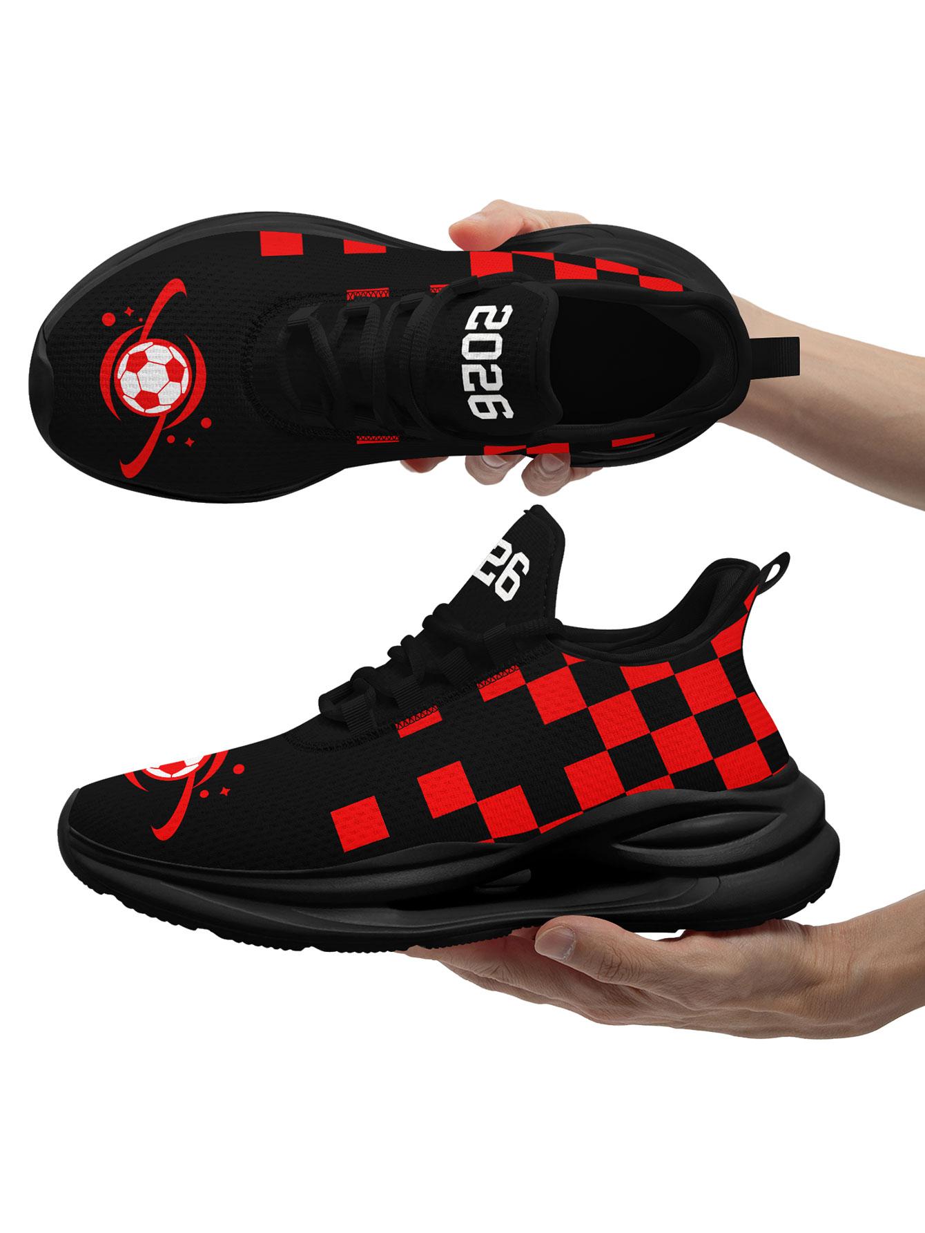 Men's SUI Sporty Checkered Design  Running Shoes, Stylish Breathable Performance Sneakers, Comfortable Wide Fit Daily Trainers