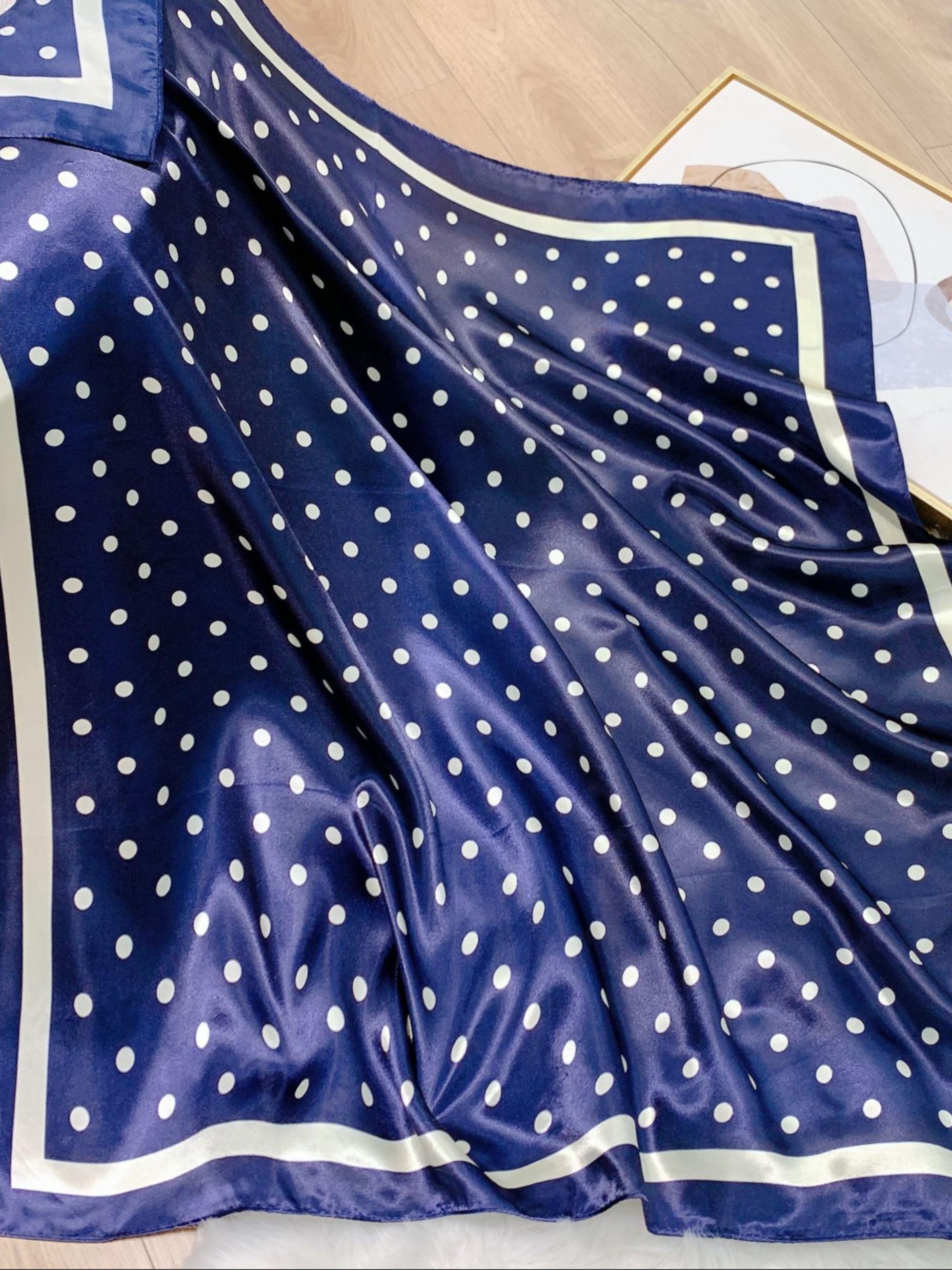 Classic Polka Dot Print Silk Scarf, French Vintage New Satin Square Scarf, 90x90cm Versatile Bandana, Elegant Headscarf, Head Wrap, Commute Travel Decorative Hijab