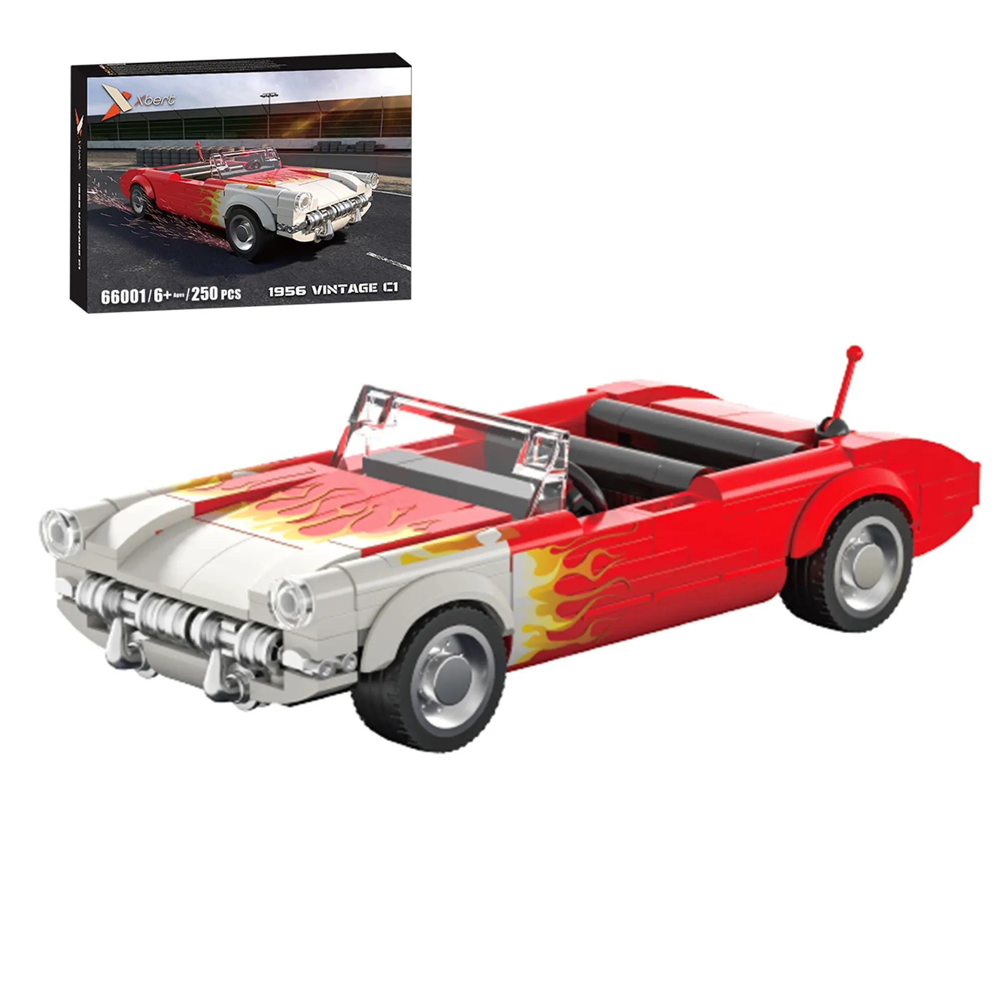 Retro American Convertible Classic Car Building Blocks Model Kit - Highly Restored, Unisex, Ages Over 6, Open Doors, Rubber Wheels, DIY Assembly, Collectible Desktop Display Ornament, Birthday Gift
