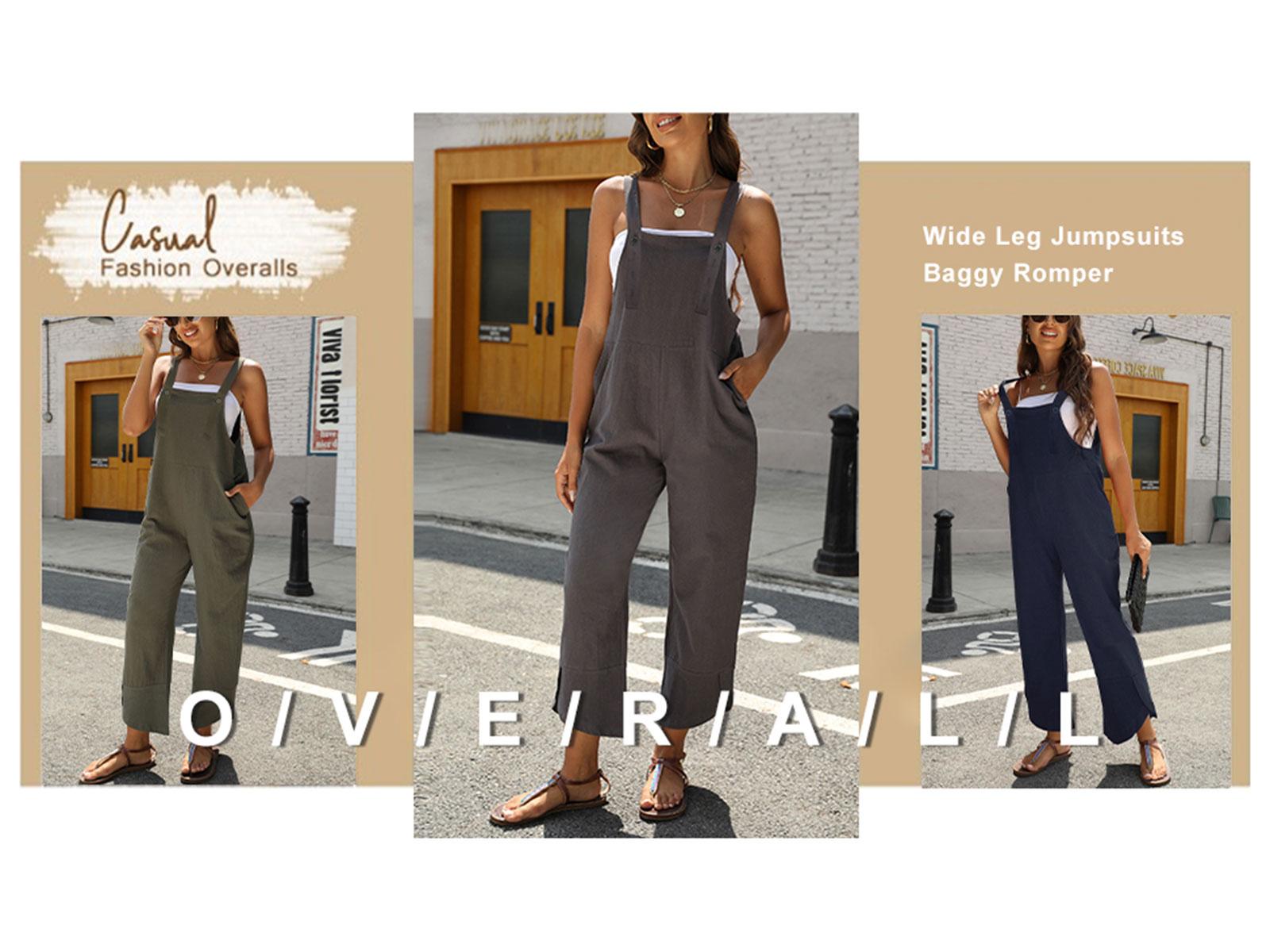 SCUSTY Womens Cotton Baggy Casual Rompers Summer Bib Linen Overalls Jumpsuits with Pockets