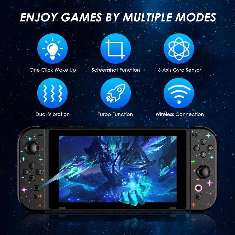 Wireless Controller Compatible with Switch Lite Oled Console, Dual Vibration Function Replacement Gamepad, Cool Wake-Up Switch Accessory, Wireless Gaming Controller, Console Controller Accessories