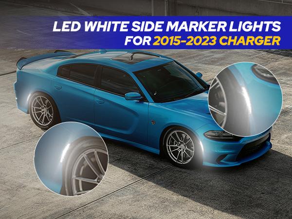 AUTOONE LED Side Marker Lights White for Dodge Charger 2015-2023, Smoked Lens Front & Rear Bumper Lights, High Brightness, IP67 Waterproof, Easy Install, OEM Compatible, 4PCS