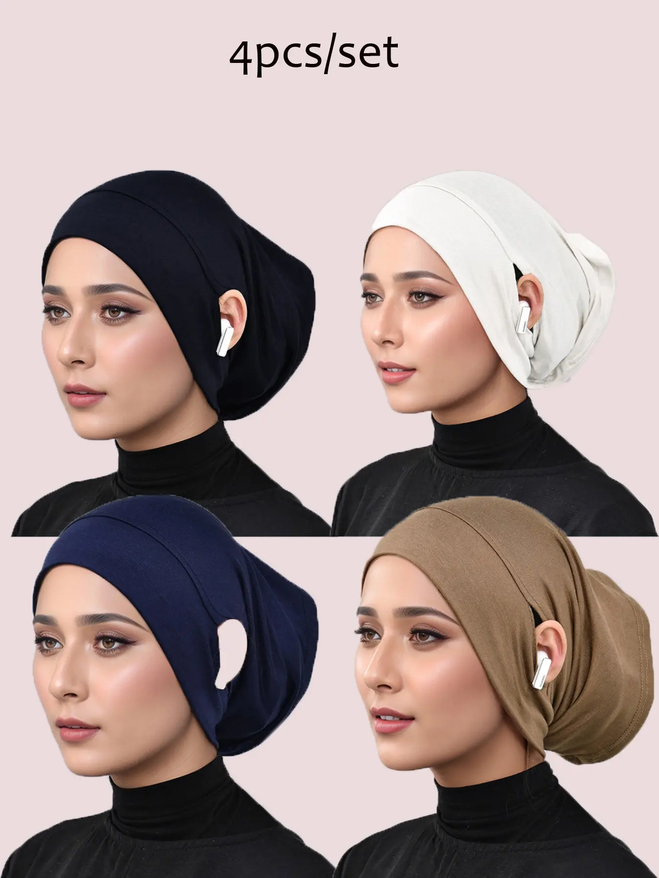 Women's Pure Color/pastel Stretch Hijab Caps, Ear-Exposed Tube Hats, Soft Breathable Inner Cap, Daily Wear Accessories, Hijab Turban Modesty Muslims, Hijab Undercap