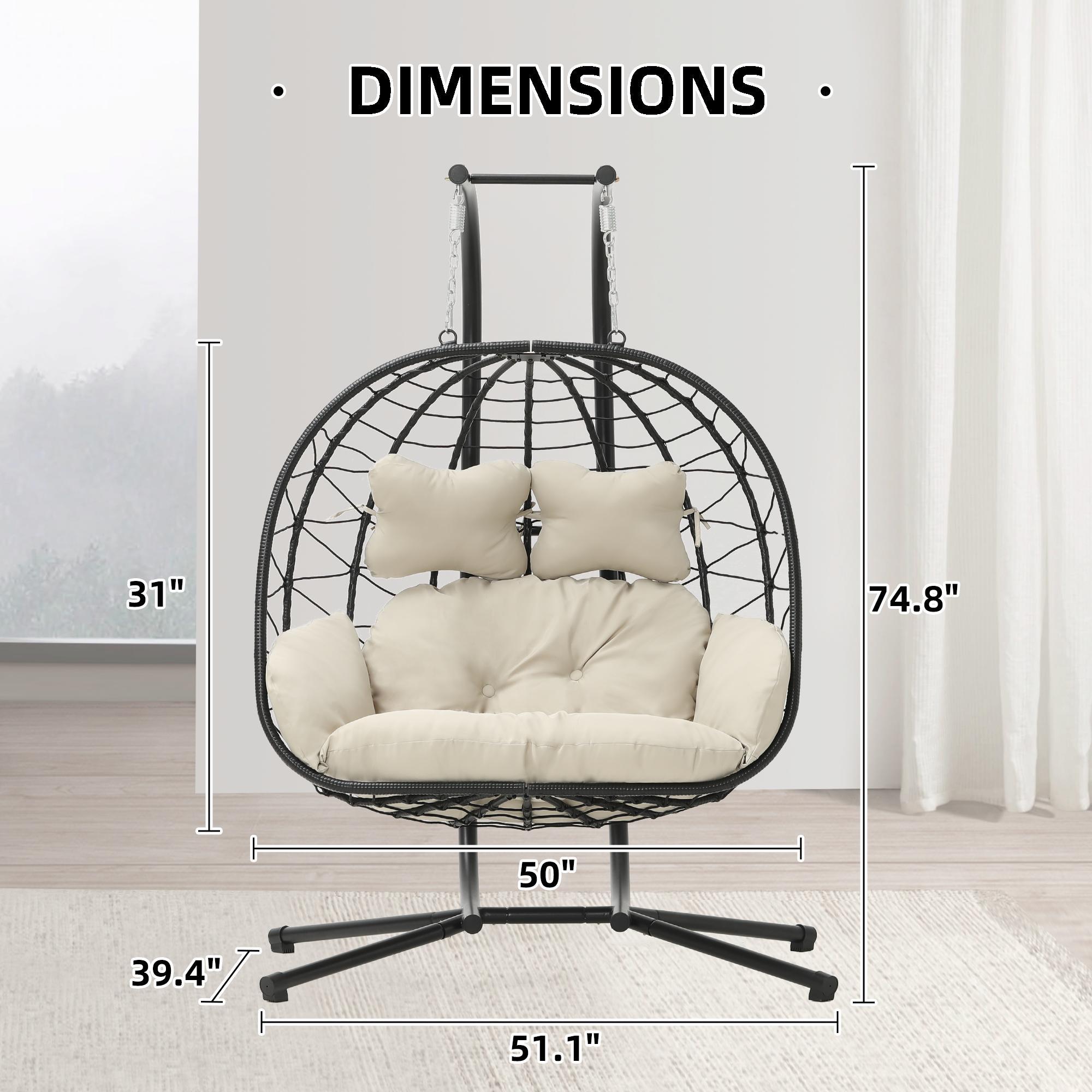 RIWENGO Double Hanging Egg Chair with Cushion, 700lbs Capacity - Foldable Patio Chair with Handwoven PE Wicker & Rust-Proof Frame, for Garden, Porch, Backyard Soft Lounge Swing summerwins