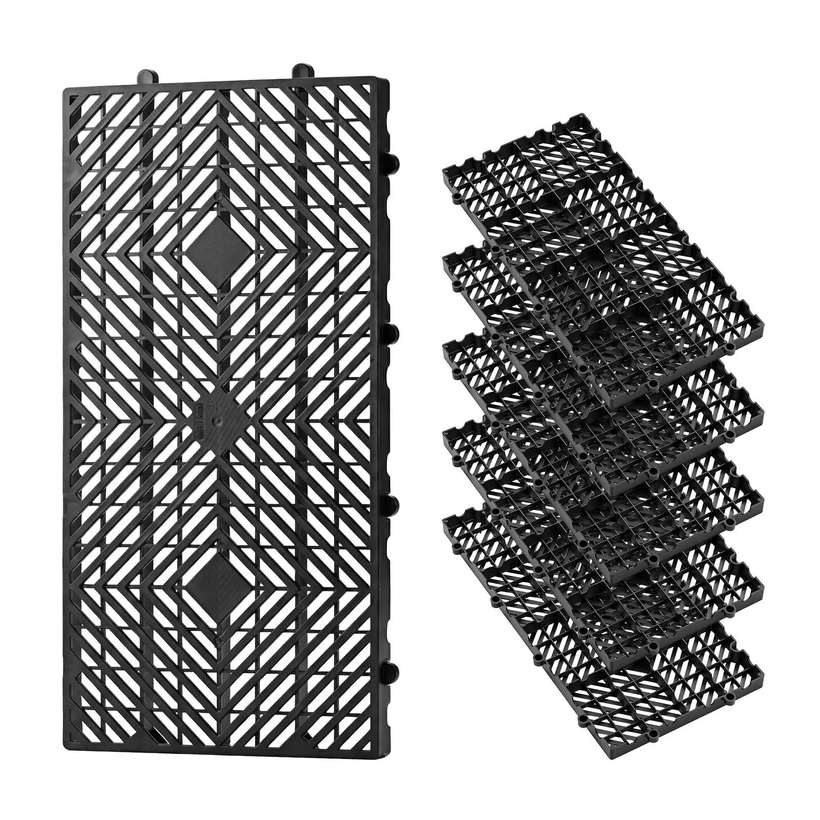 VEVOR Standard HDPE Plastic Pallets (6 Pcs), 23.6"x11.8"x1.2" Black Nestable Lightweight Waterproof Storage Pads with Breathable Grid Pattern, for Indoor/Outdoor Basement Warehouse Use