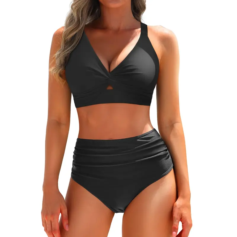 Yonique Women High Waisted Bikini Sets - Two Piece Tummy Control Swimsuits Cut Out Twist Bathing Suits Swimwear