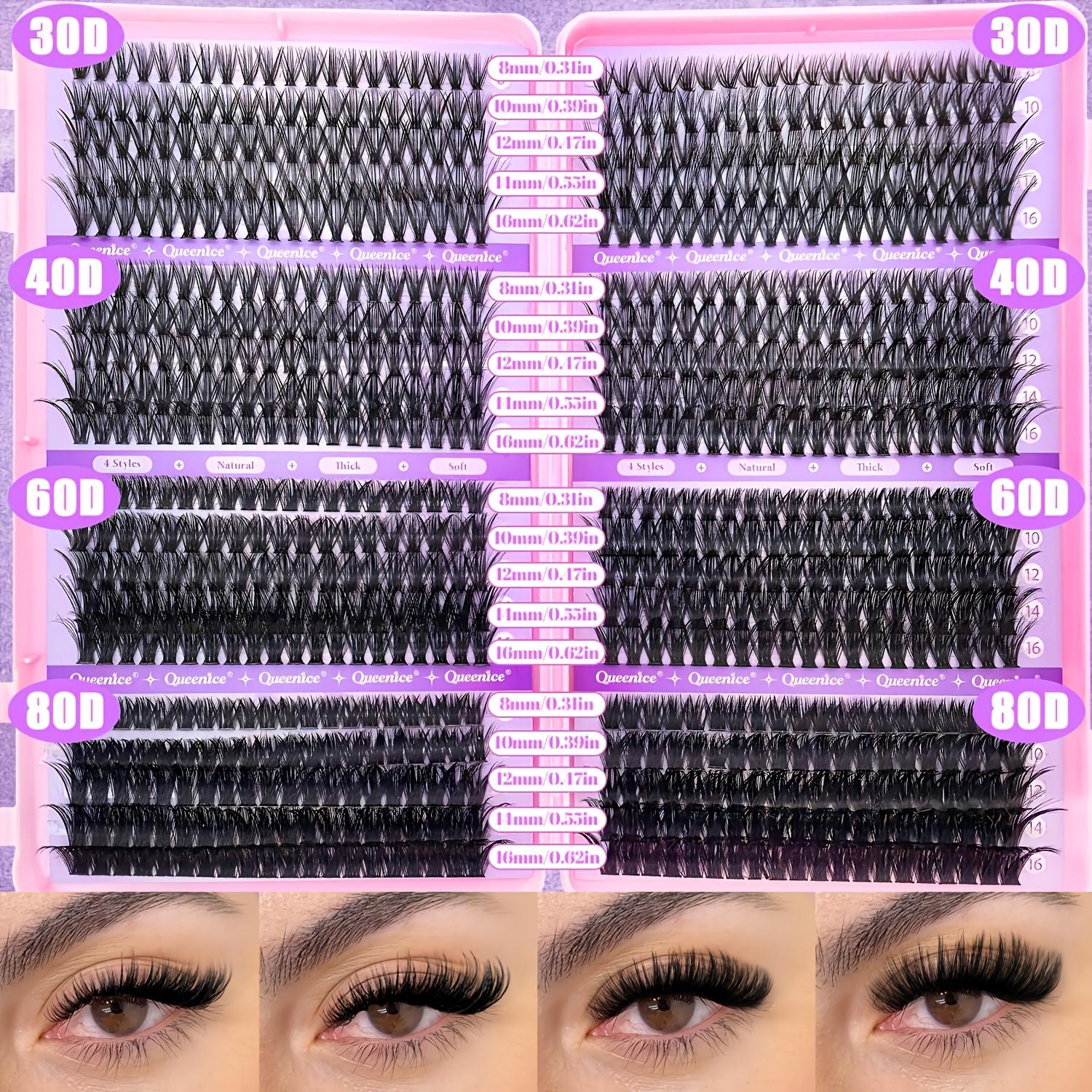 800pcs QUEENICE Eyelash Tuft Kit Compatible for 2-in-1 Bonding Glue - 800 Lashes with Applicators (Tweezers & Mascara Brush), DIY Lash Bonding System, Mix of 50D/30D/40D/60D/80D/9-16mm Lengths for Beginners at Home, /Volume/
