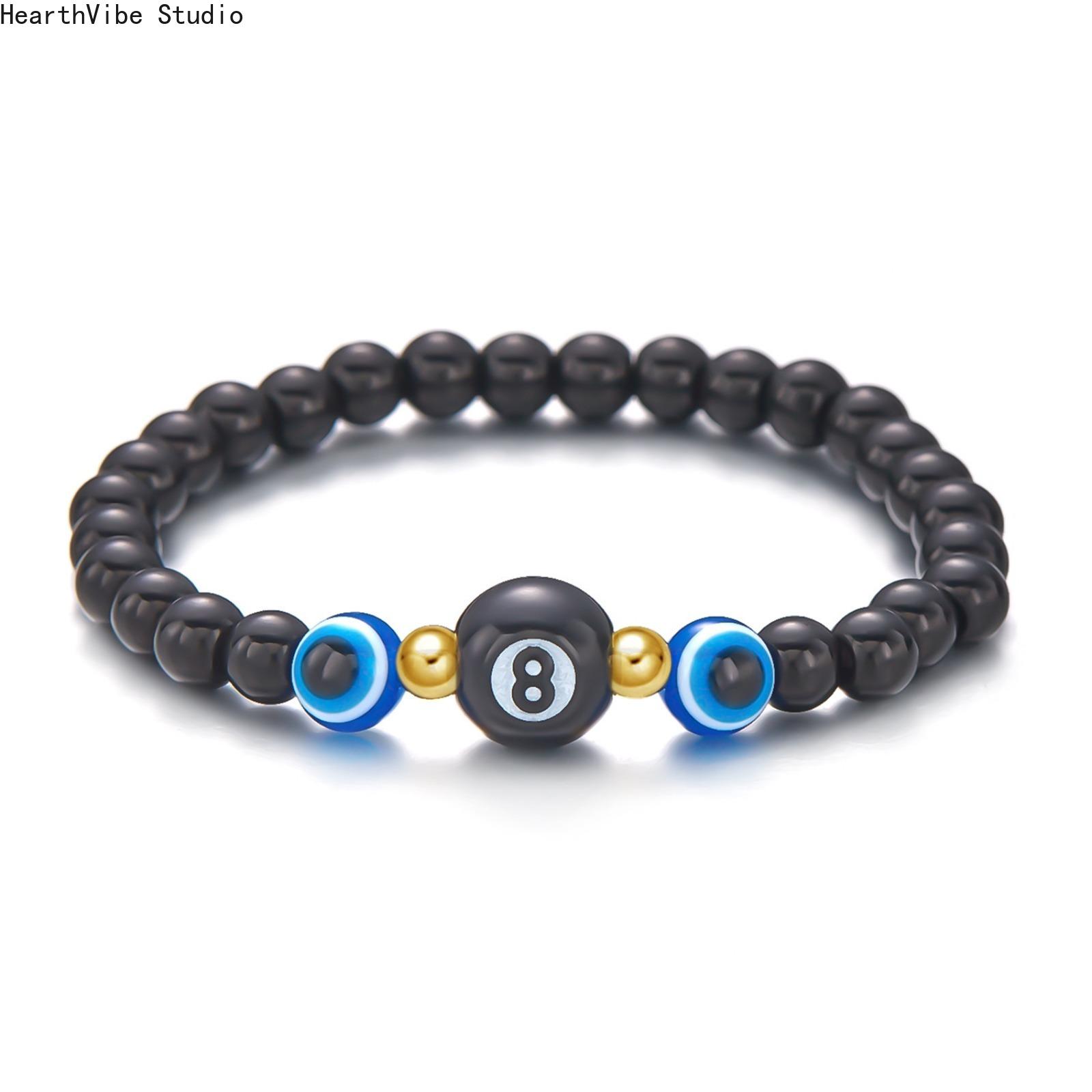 8mm Evil Eye Hematite Beaded Bracelet for Men Women | Unisex StretchEnergy Protection Bracelet, Hypoallergenic Anxiety Relief Grounding Stone Jewelry