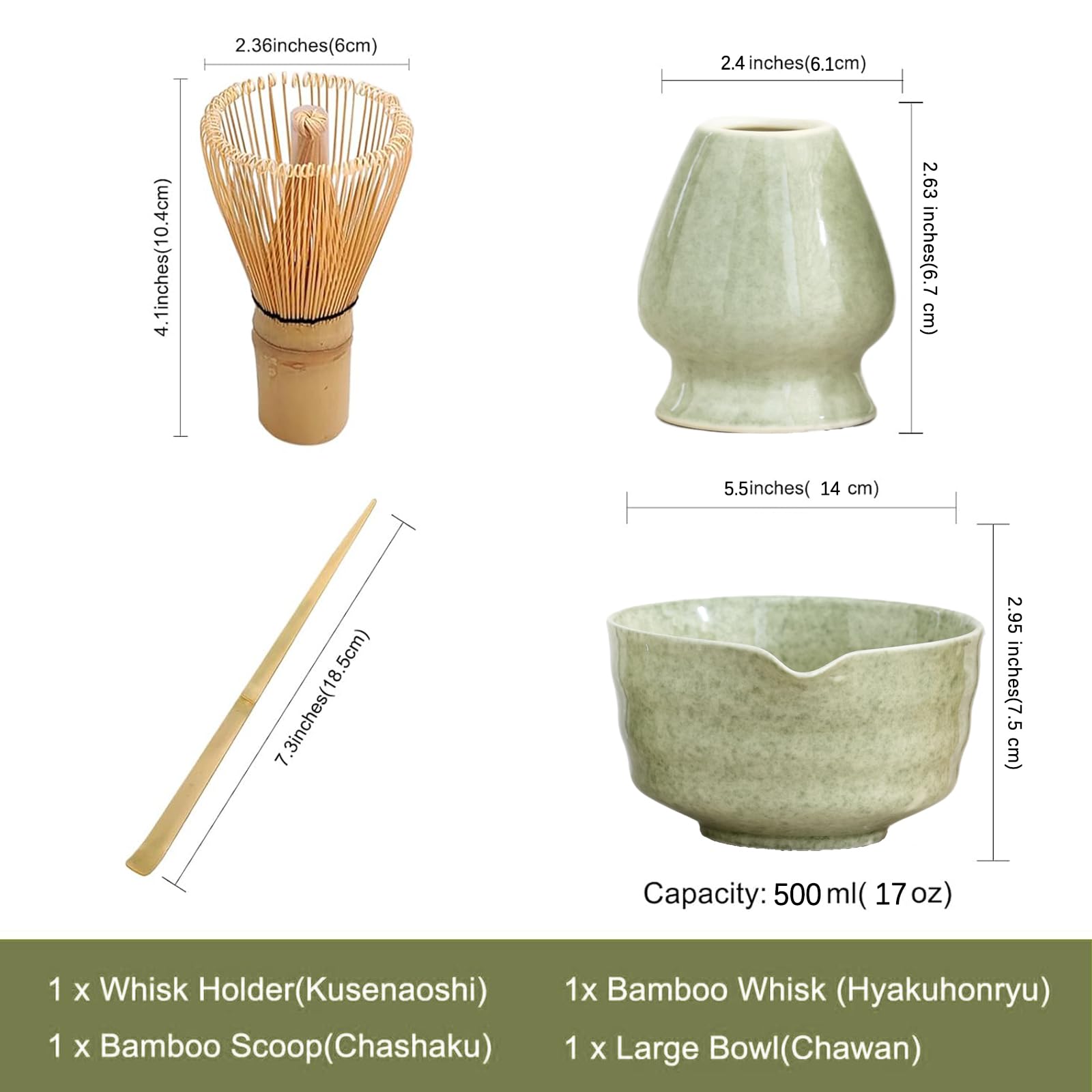 Japanese Tea Set, 1 Set Including Matcha Bowl with  Bamboo Scoop & Matcha Whisk & Whisk Holder, Tea Making Tool for Home Office