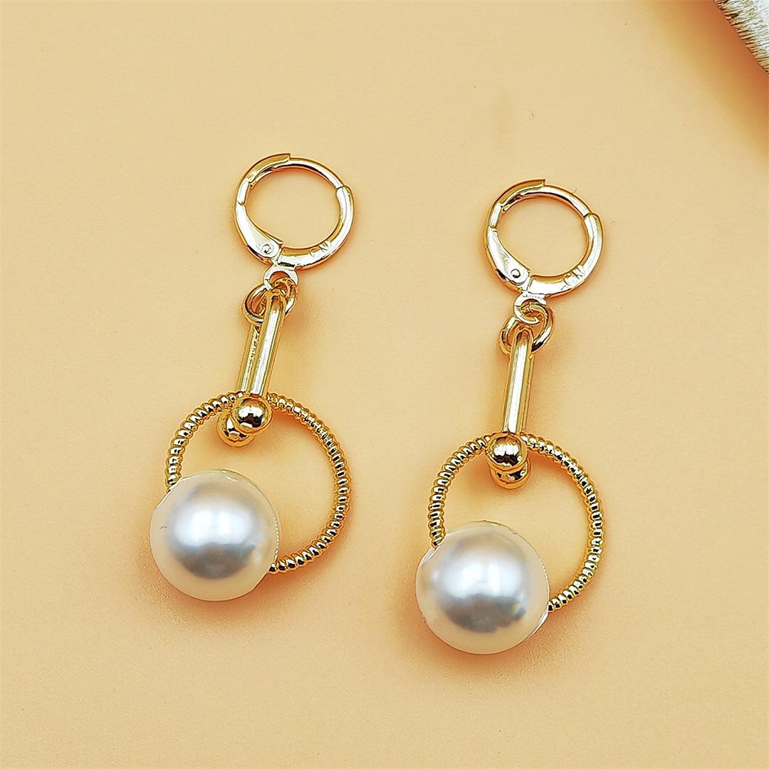 Pearl Inlaid Long Tassel Drop Earrings Geometric Hoop Design Simple Elegant Fashion Jewelry For Women