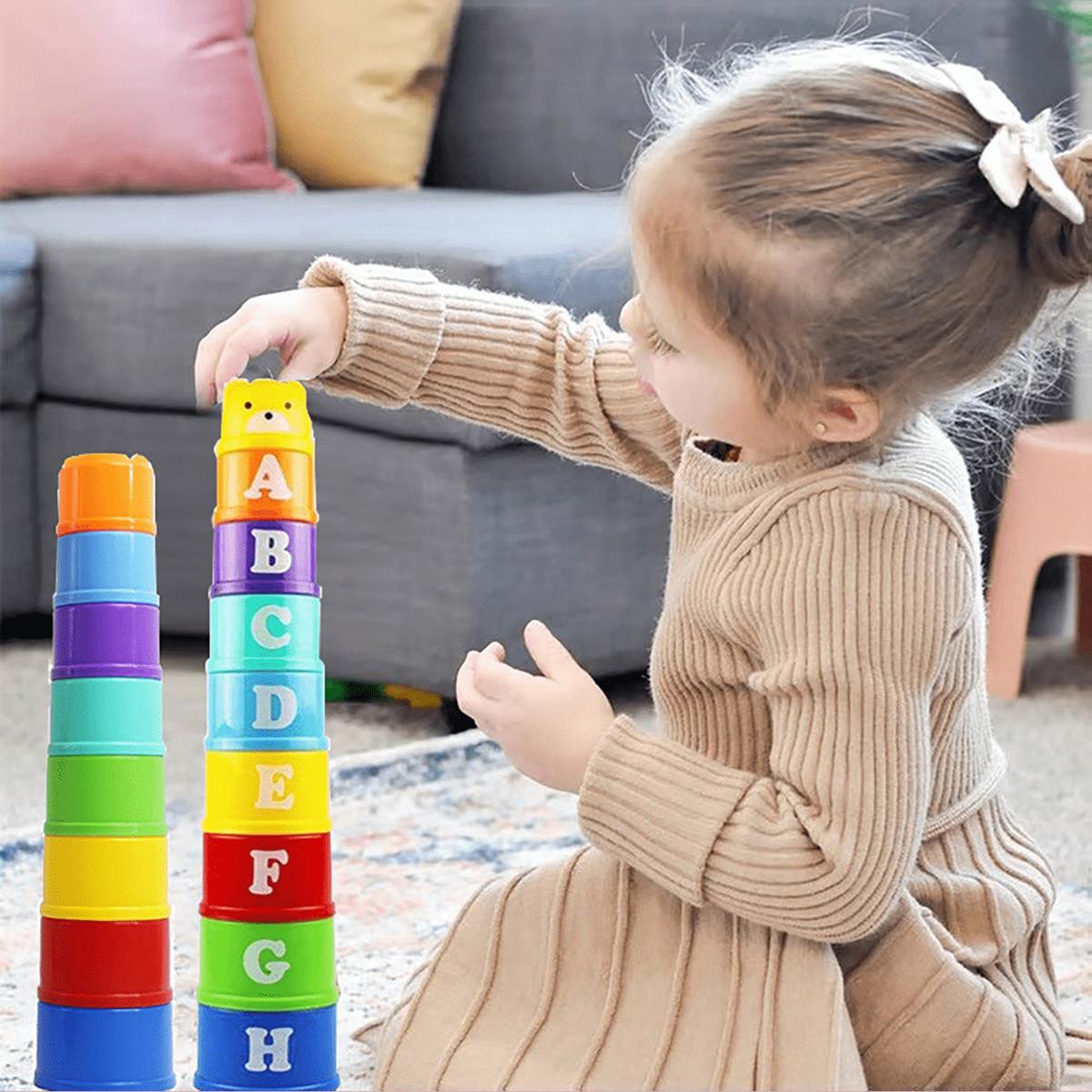 Educational Learning Toy Stackable Cups, Number Letter Pattern Stacking Cups Cartoon Bear Baby, Random Color Toys, Multi Activity Playset