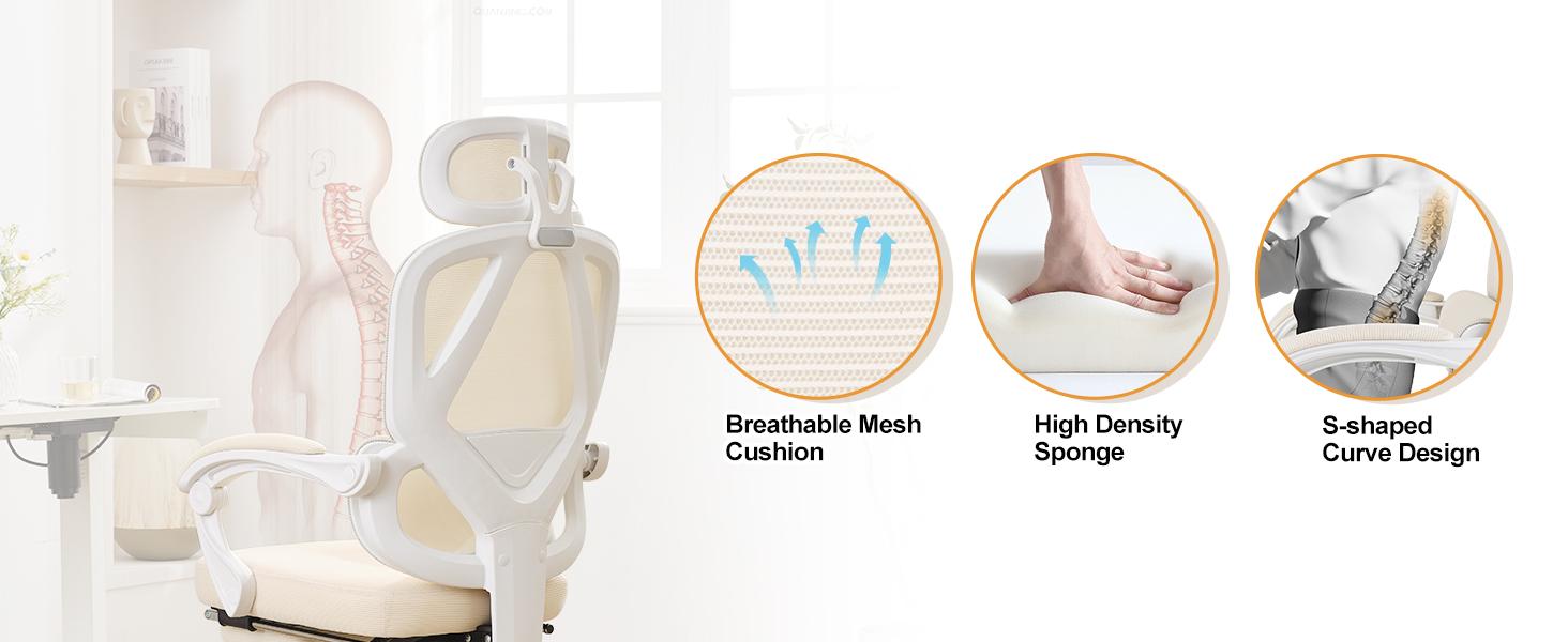 Ergonomic Office Chair with Footrest,Mesh Home Office Desk Chair with Adjustable Lumbar Support & Headrest,90-135 Comfy Reclining Chair,High Back Computer Executive Chair,360 Swivel Task Chair