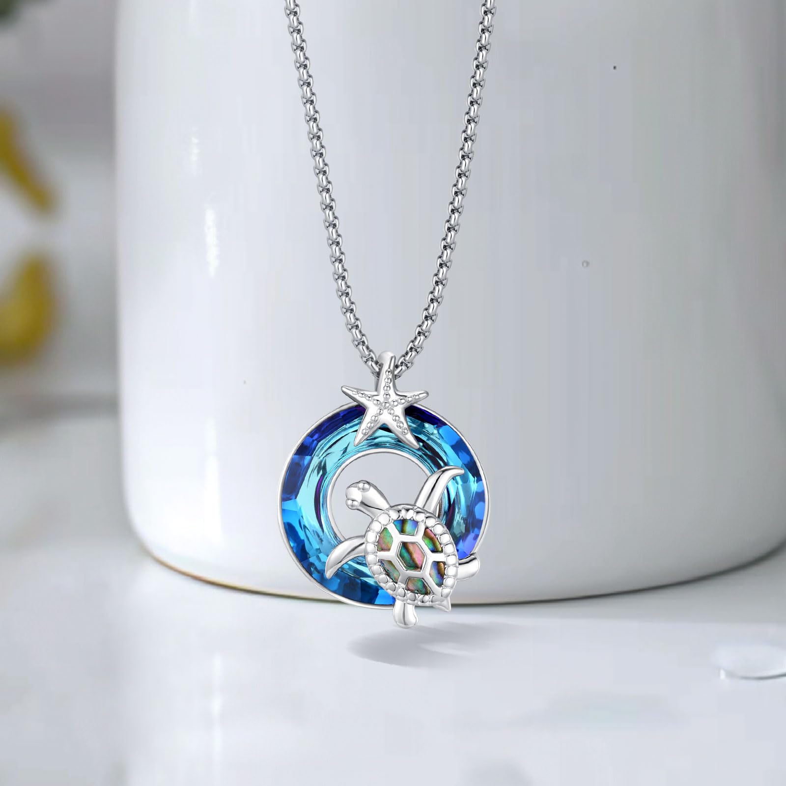 Thanches 925 Sterling Silver Turtle Necklace Symbol Longevity Health, Gothic Jewelry for Women, Perfect Health Gift for Cat Butterfly Lovers Crescent Moon Star Pendant