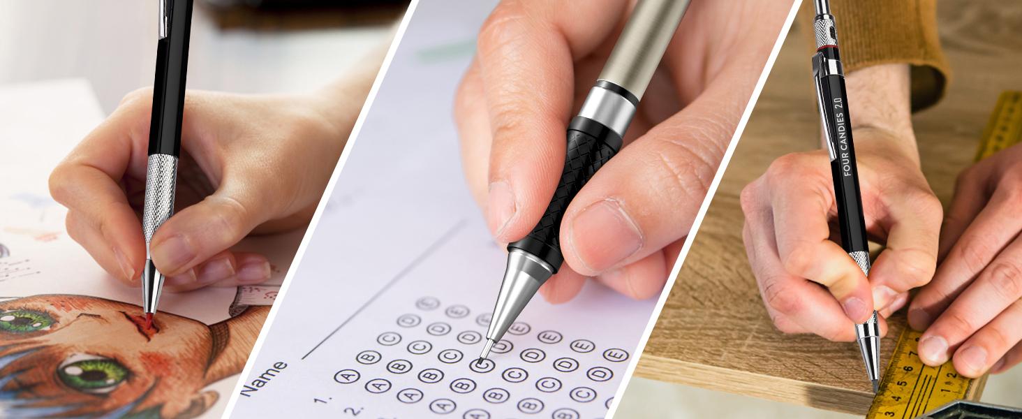 Four Candies 25PCS Art Mechanical Pencil Set with Case 3PCS Metal Artist Lead Pencil 0.5, 0.7, 0.9 mm & 3PCS 2mm Holder (HB 2H 2B 4B Color) with 432PCS Graphite Lead Refills for Drawing Sketching Essential for art students back to school gifts