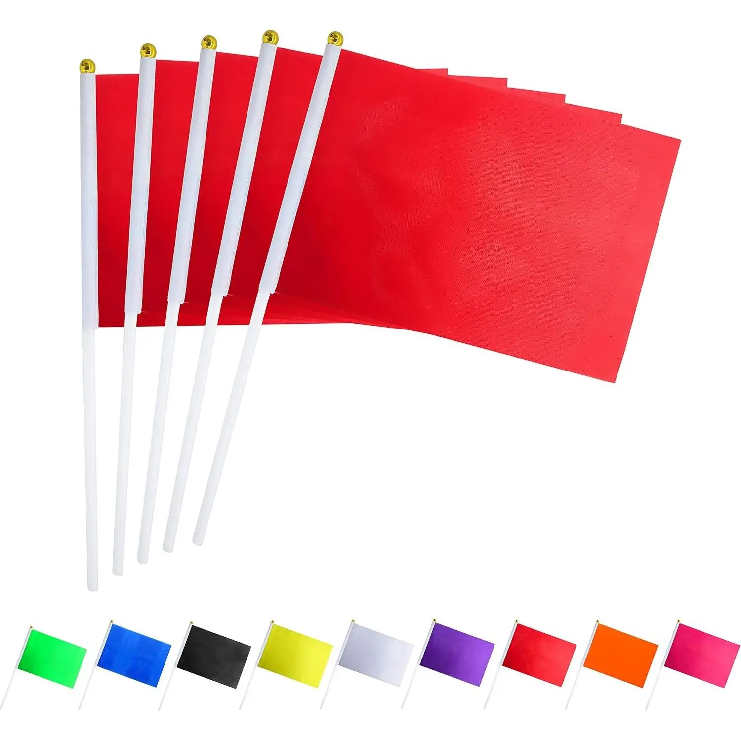 25 Pack Solid Red Mini DIY Flags on Stick, Party Decorations for Parades, Grand Opening, Kids Birthday, Events Celebration, 8.2 x 5.5 inches, 11.8 inch stickGift