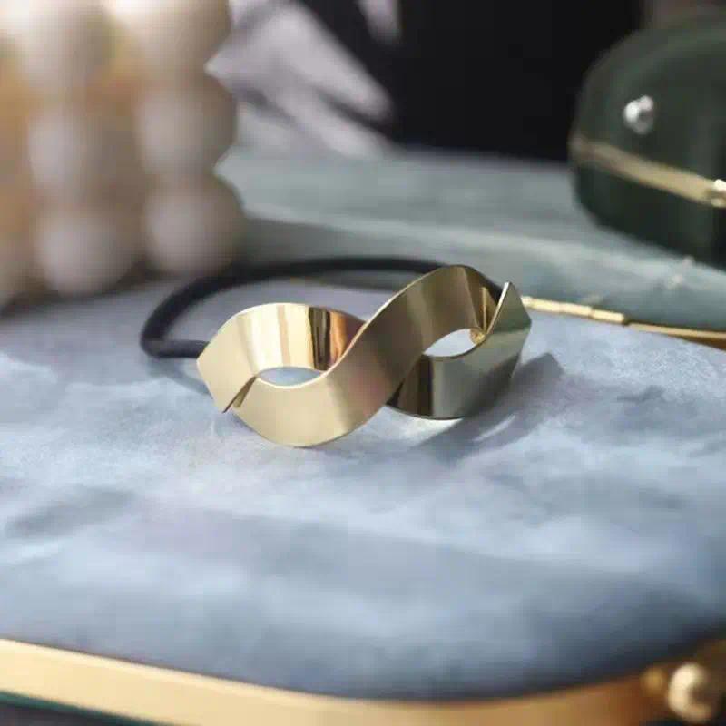 Simple Metal Fashion Elastic Hair Bands Lady Geometric Hollow Gold Headwear Hair Rope Ties Women Hair Accessories
