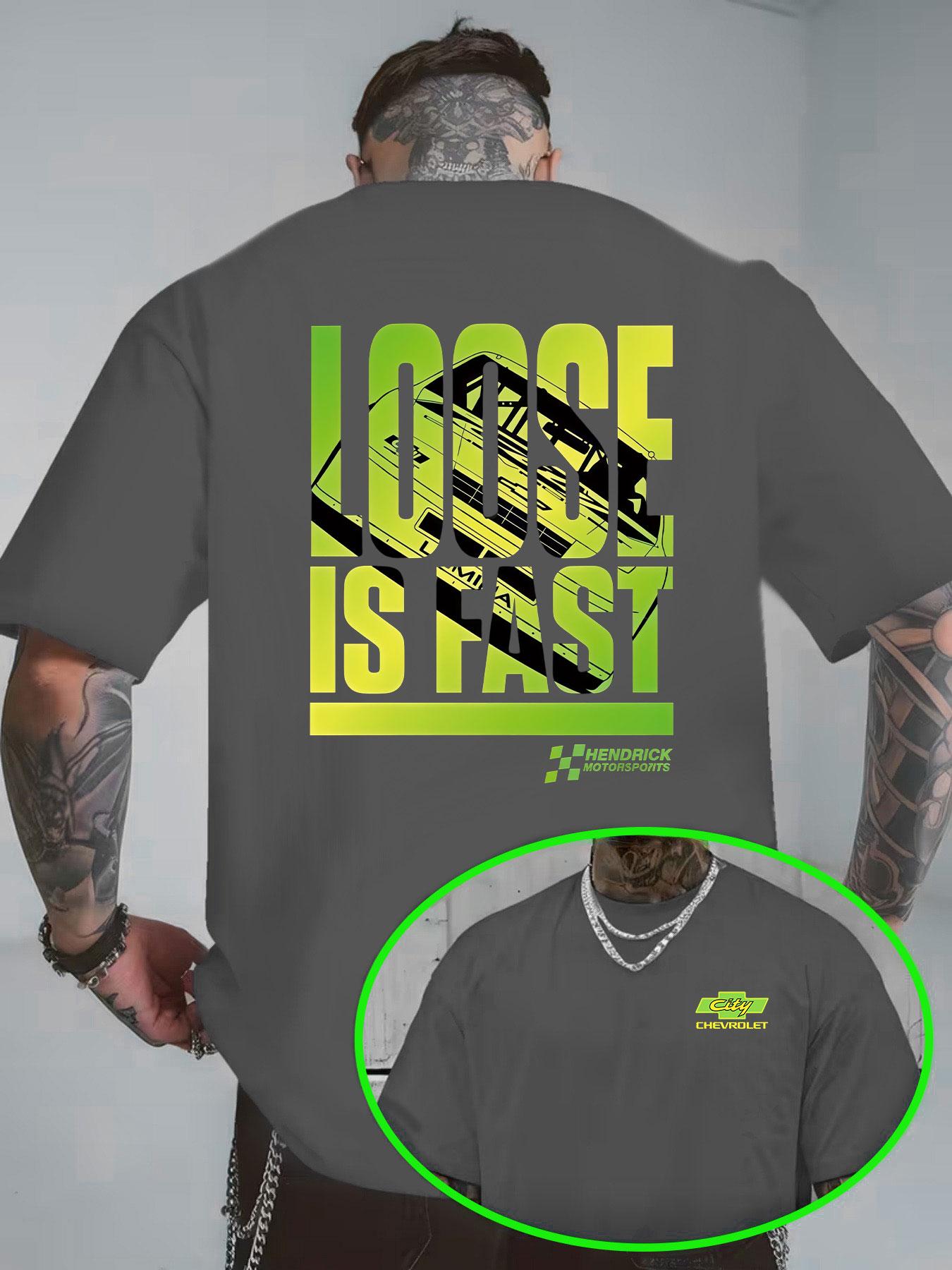 Men's Short Sleeve T-Shirt Summer Loose Fit, Racing Print American Motorcycle Style, Chevrolet Casual Long Top, All Seasons Wear