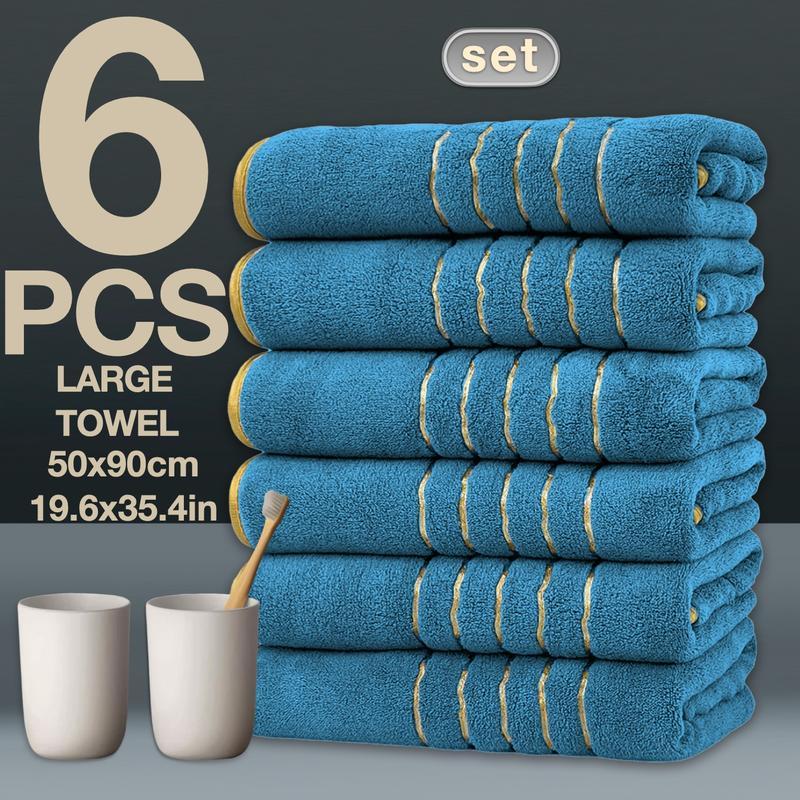6-Piece Gold Trimmed Towels Set, Quick-Dry Absorbent Microfiber, Modern Bathroom Essentials for Home, Hotel, School Use, Absorbent Thickened Towels