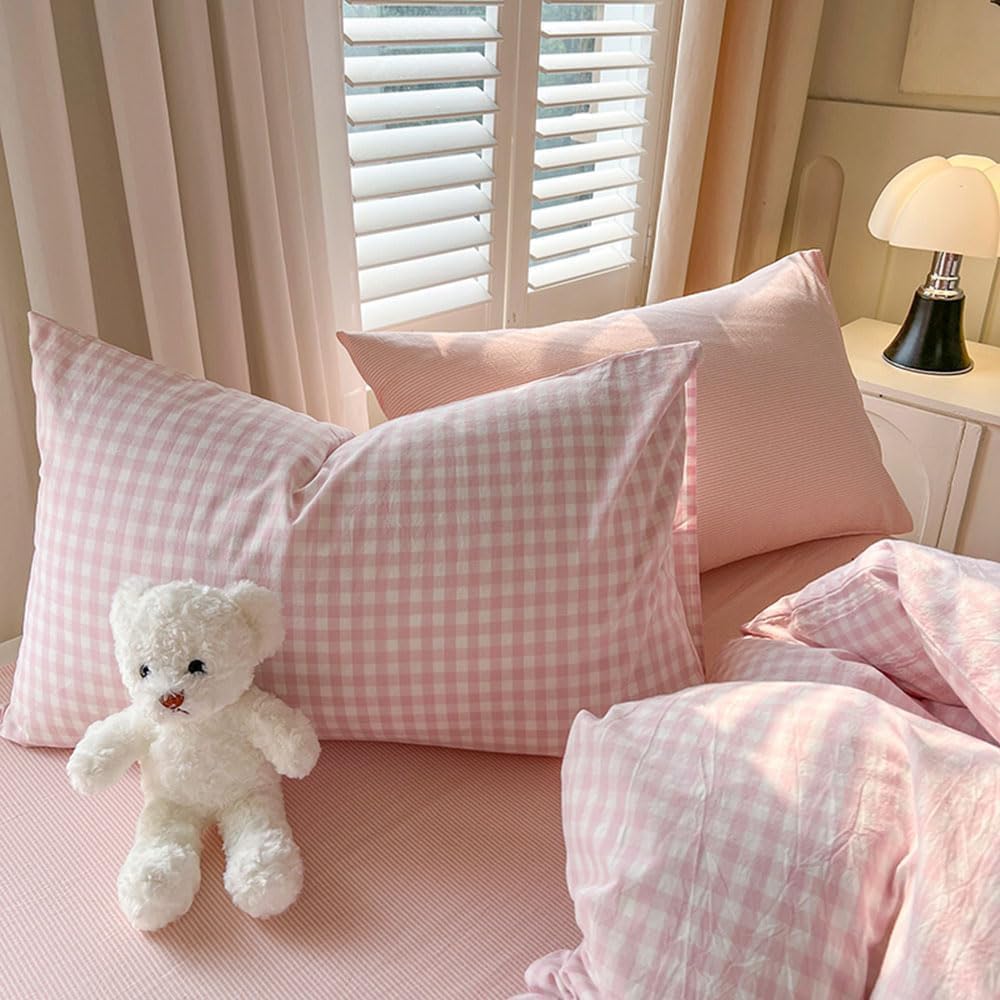 3-Piece Plaid Duvet Cover Set, Large Blue Grid Bedding, Soft Breathable Washed Microfiber, Includes Pillowcases, Bedroom Furniture, Machine Washable Duvet