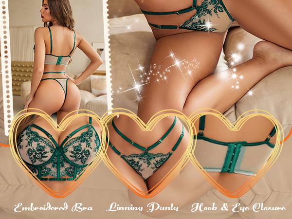 Avidlove Lingerie for Women 2 Piece Lace Lingerie Set with Underwire Bra and Panty Sets