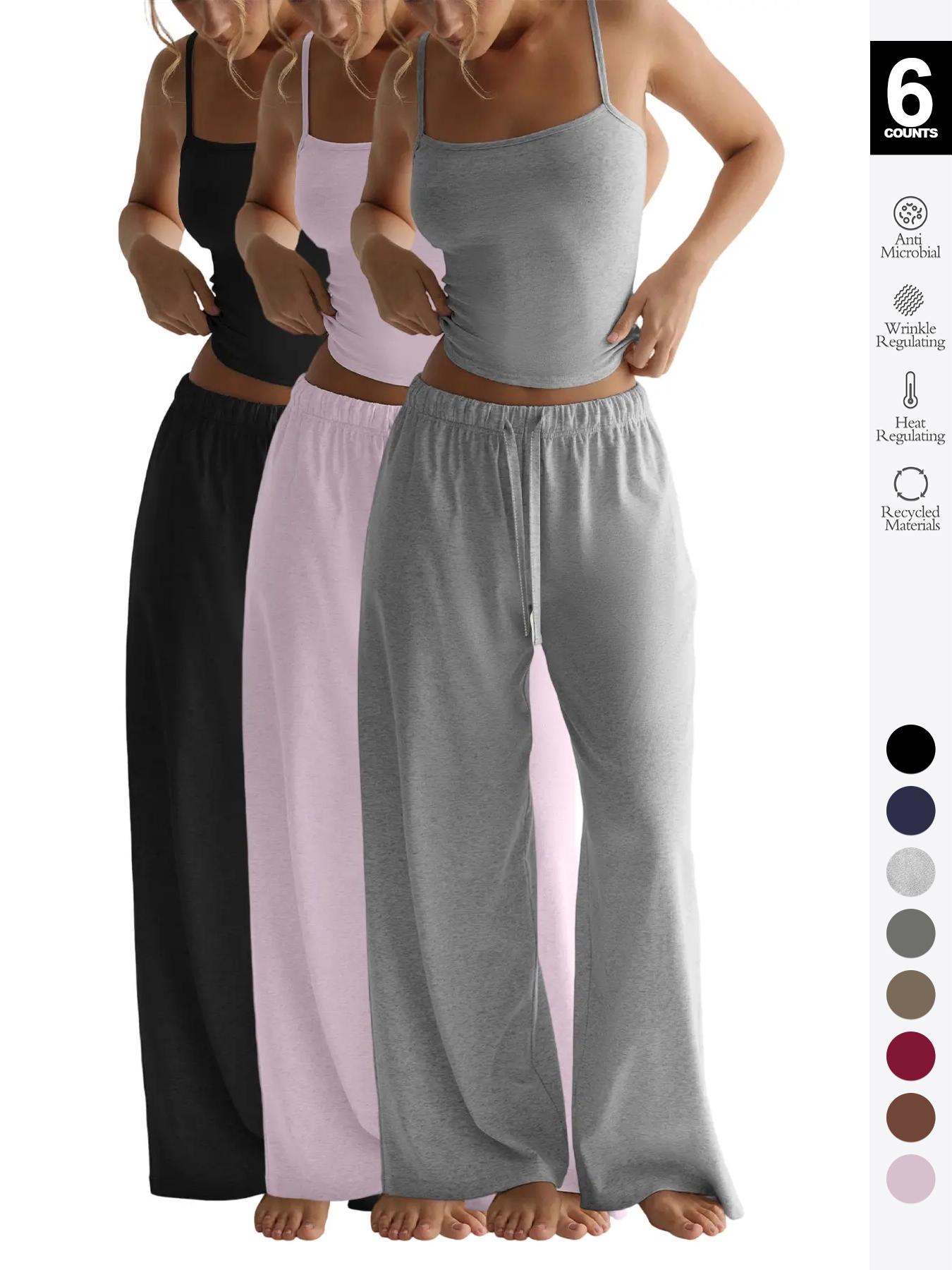 Women's All Seasons Fitted 2-Piece Set, Sleeveless Top & Wide-Leg Pants, Casual Comfortable Sportswear Set with Pockets