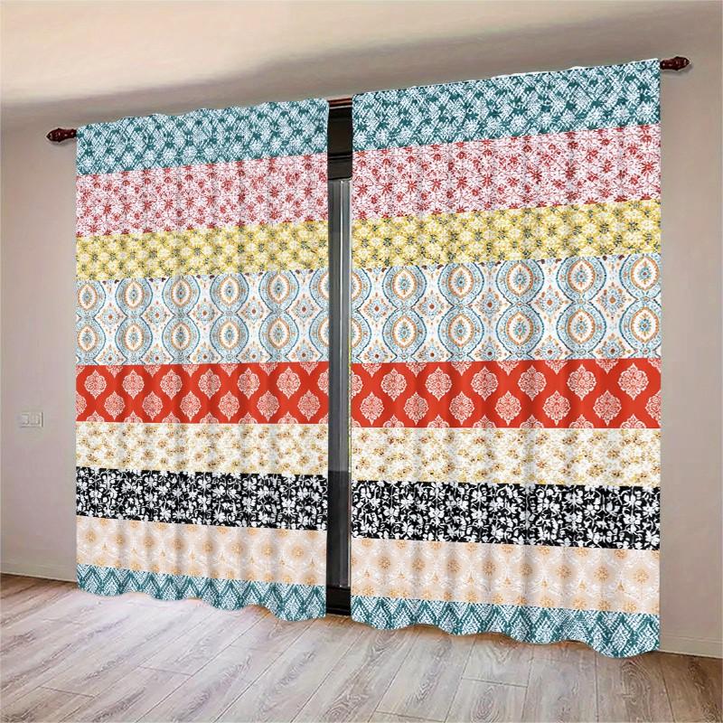 2 pieces of high-definition digital Bohemian-style patchwork pattern printed curtains, made of polyester with semi-transparency, machine washable, suitable for bedrooms, living rooms and home decoration curtains.