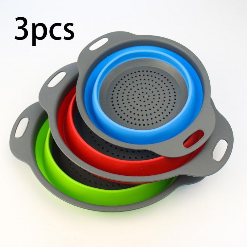 3-Pack Foldable Baskets Set, Stackable Kitchen Strainers, Space-Saving Folding Drainer, Easy Clean Home Fruit & Vegetable Basket