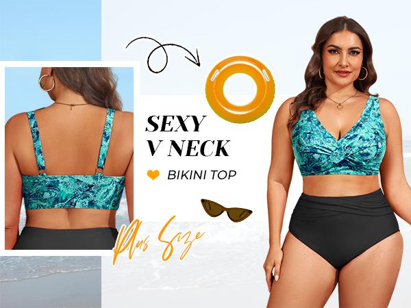 Tempt Me Women Plus Size Bikini Top - Twist Front Swimsuit Top Push Up Full Coverage Bathing Suit Swim Bra for Large Bust