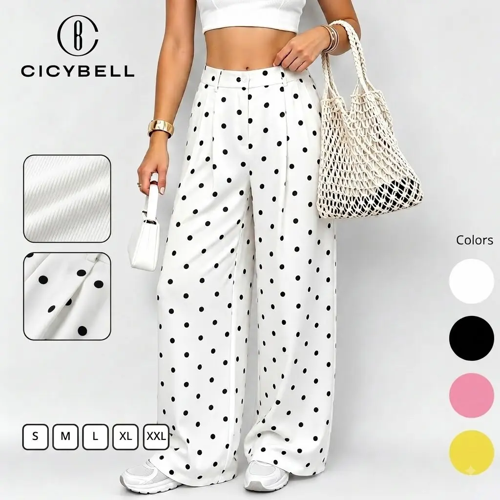 Cicy Bell Women's Polka Dot Wide Leg Palazzo Pants High Waist Pants | High Rise,Wide Leg,Polka Dot Pattern,Loose Fit, For Summer Fall,Side Pockets, Daily Wear, Trendy,Casual,Loose Fit