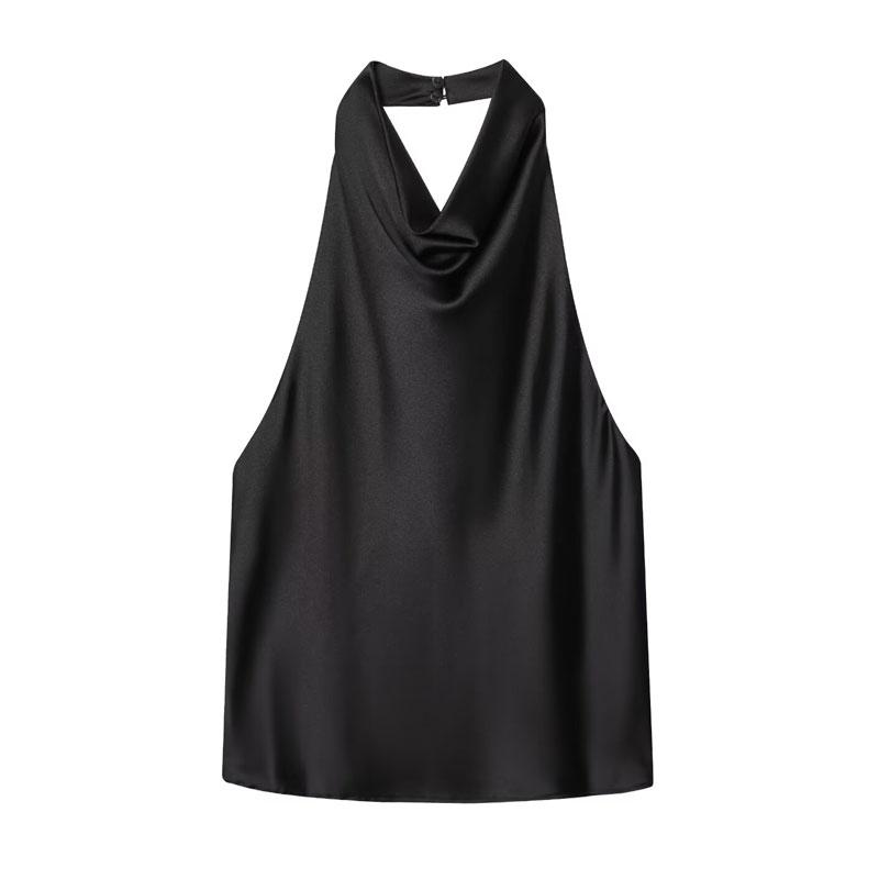 Summer Women's Halter Top Sleeveless Vest Fitted Satin Backless Cute Top Black Pink White Streetwear Elegant Women's Top Casual Brown Sexy Top