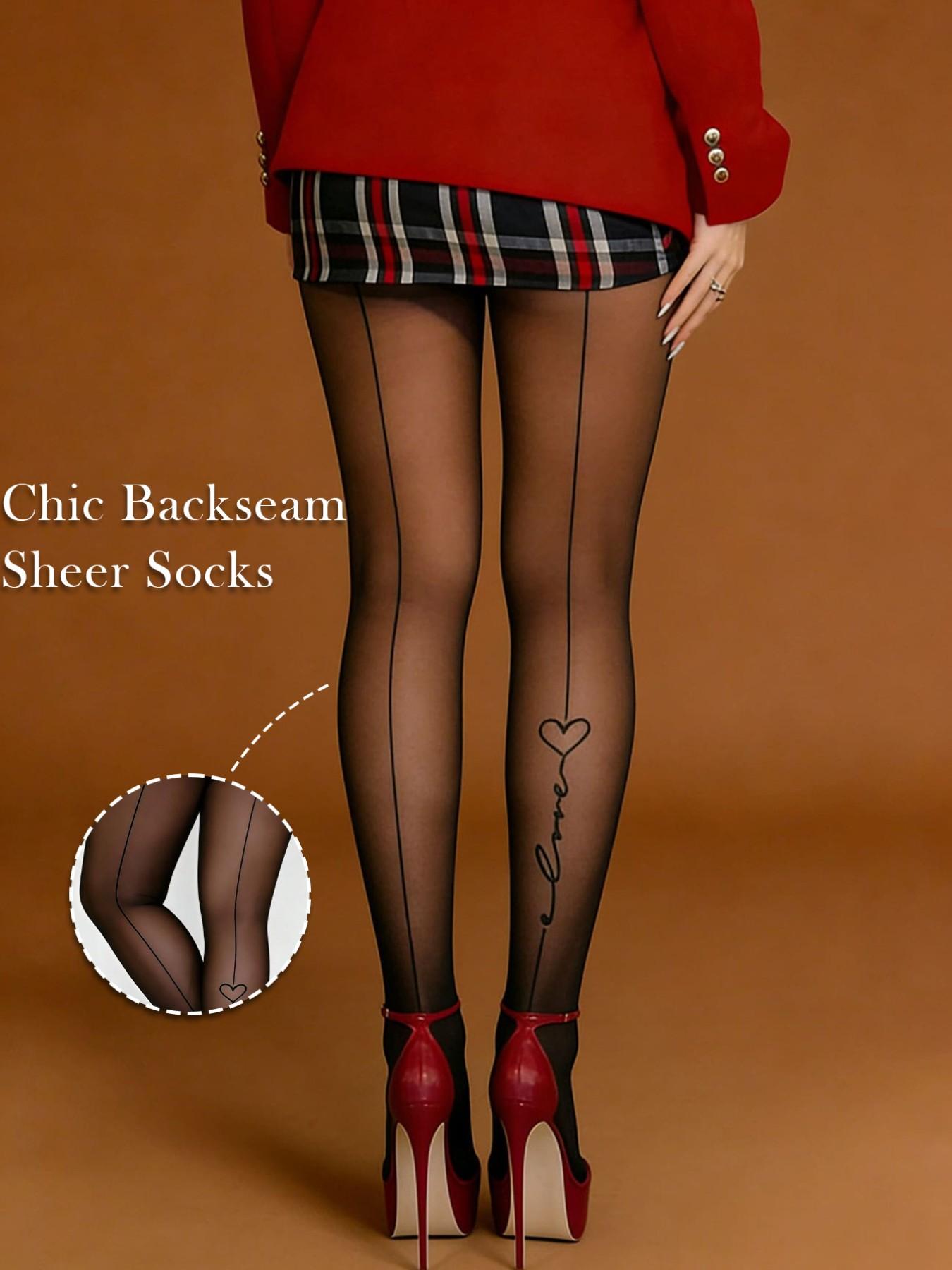 Retro Heart Pattern Full-Length Pantyhose, Sexy High-Elastic Thin Stocking, Sweet Cool Girl Style, All Seasons Wear