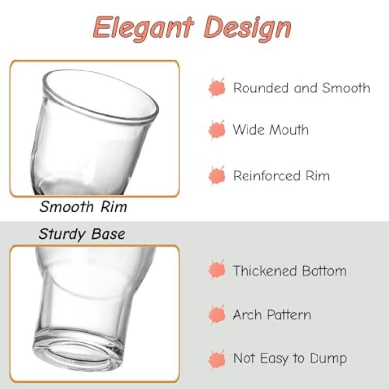 Glass Highball Cup Set of 2/4/6, Wide Mouth Heavy Base, Suitable for Soda Bubble Water/ice Coffee/wiskey/brew, Stackable Glass Cups