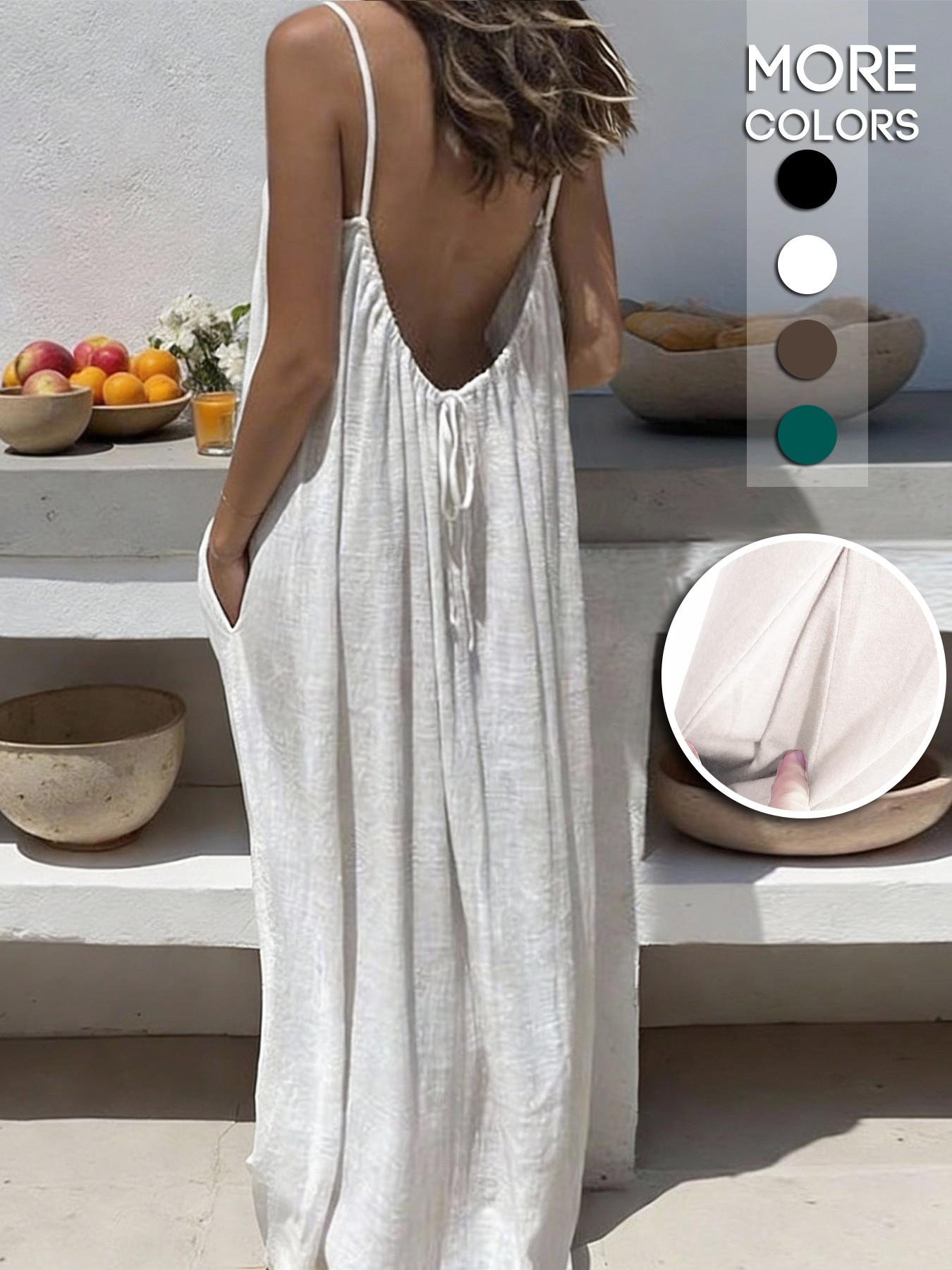 Elegant Sleeveless Backless Dress, Casual Loose Fit Long Gown, Summer Vacation Style, Perfect for Home & Leisure Wear