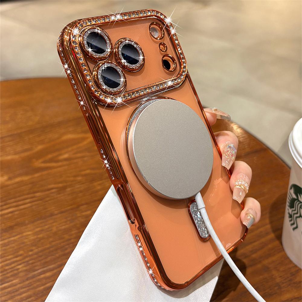 OREKROY【Free.ship】Magnetic Clear Glitter Case for iPhone 17 Pro Max 17Air 17Pro 17, Compatible with MagSafe – Sparkly Bling Diamond Rhinestone Design with Camera Lens Protector, Fits iPhone 13 14 15 16 Pro Max